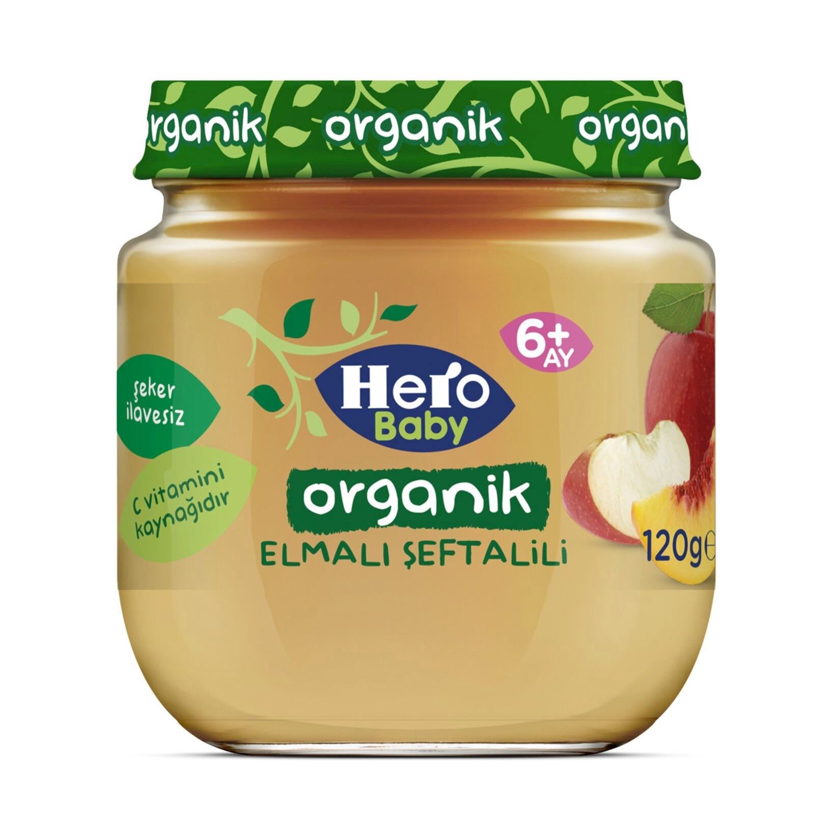 Hero Baby Organik Elma Şeftali Püreli Kavanoz Mama 120 G