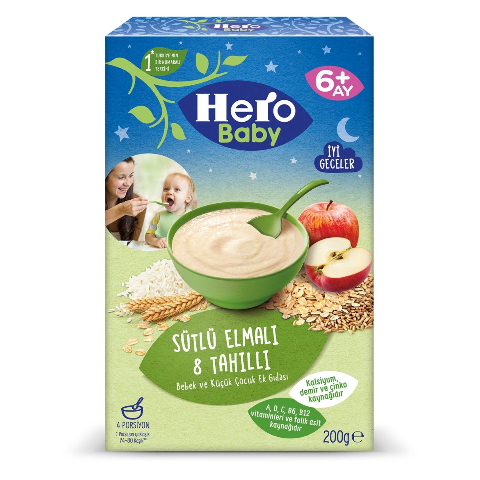 Hero Baby Sütlü 8 Tahıllı Elmalı Ek Besin 200 G