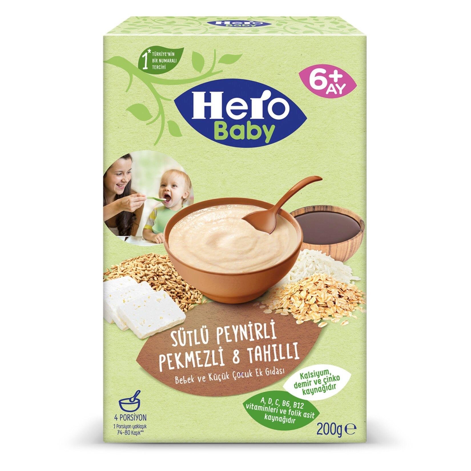 Hero Baby Sütlü 8 Tahıllı Peynirli Pekmezli Ek Besin 200 G