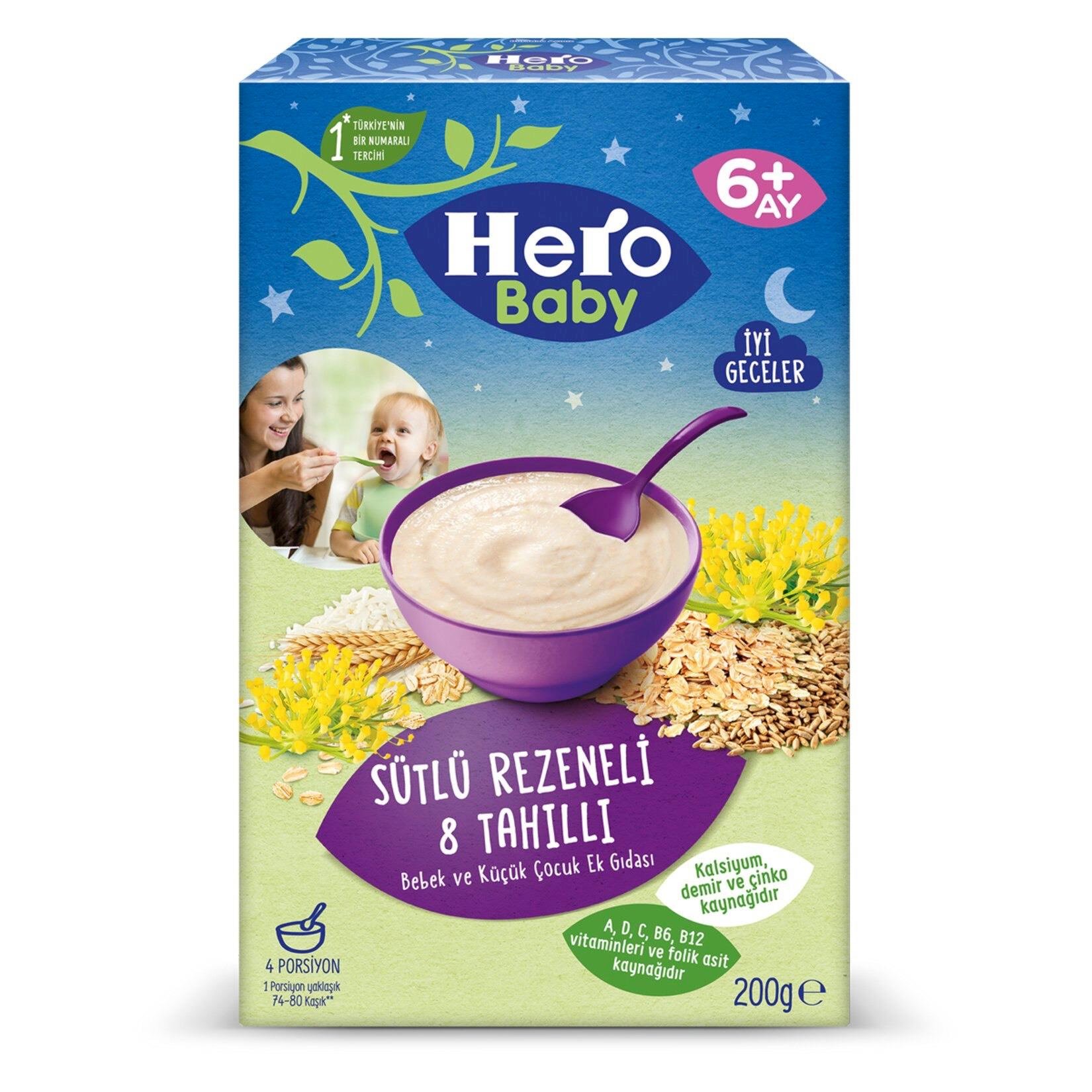 Hero Baby Sütlü 8 Tahıllı Rezeneli Ek Besın 200 G