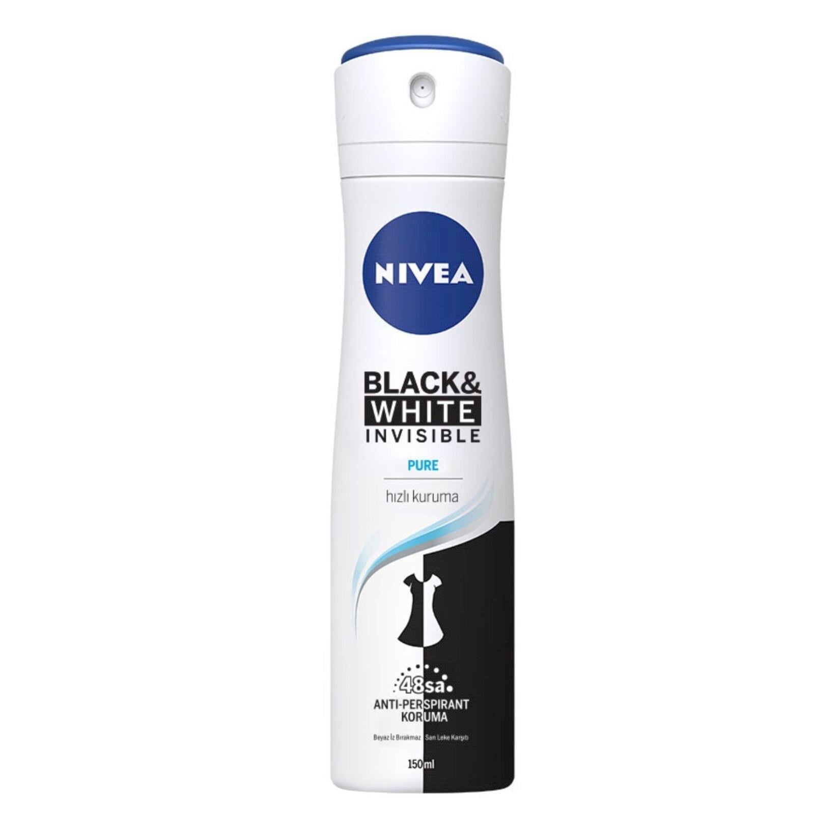 NIVEA Kadın Sprey Deodorant Black&White Invisible Pure 150 ml