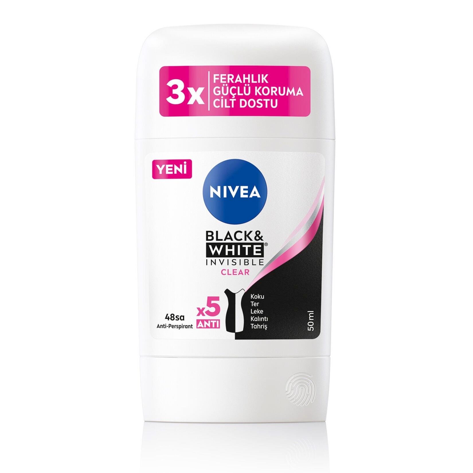 NIVEA Kadın Stick Deodorant Black&White Invisible Clear 50 ml