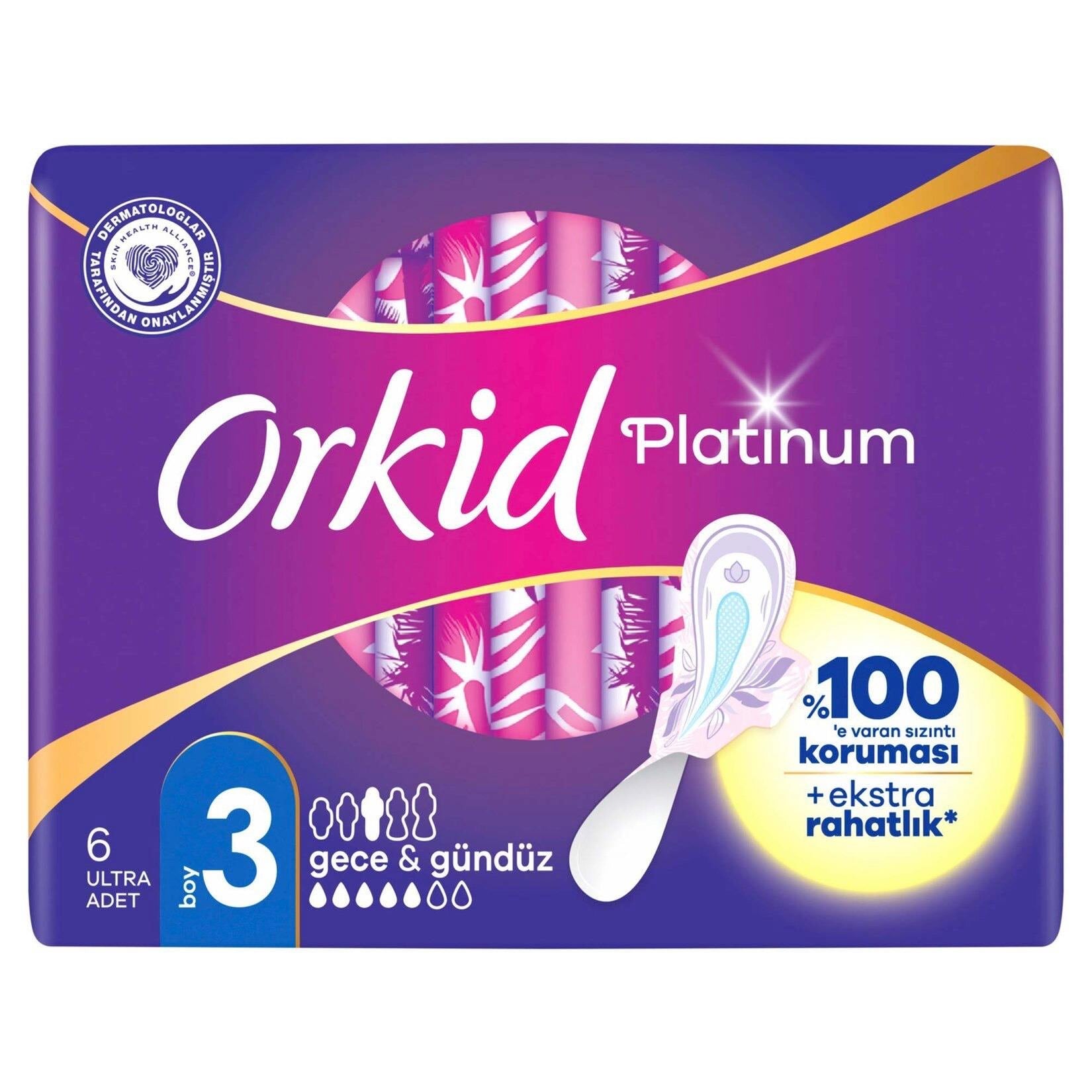 Orkid Platinum Hijyenik Ped Gece Tekli Paket 6'lı