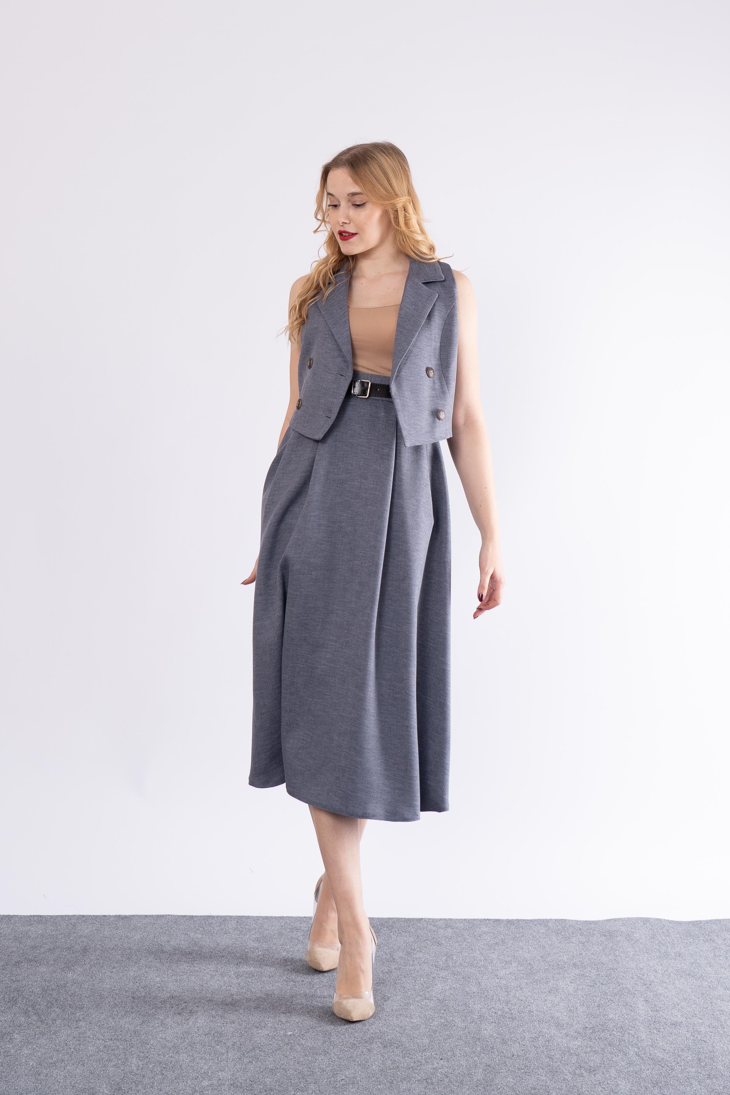 Astarlı Yelek Kemerli Etek Takım 1156