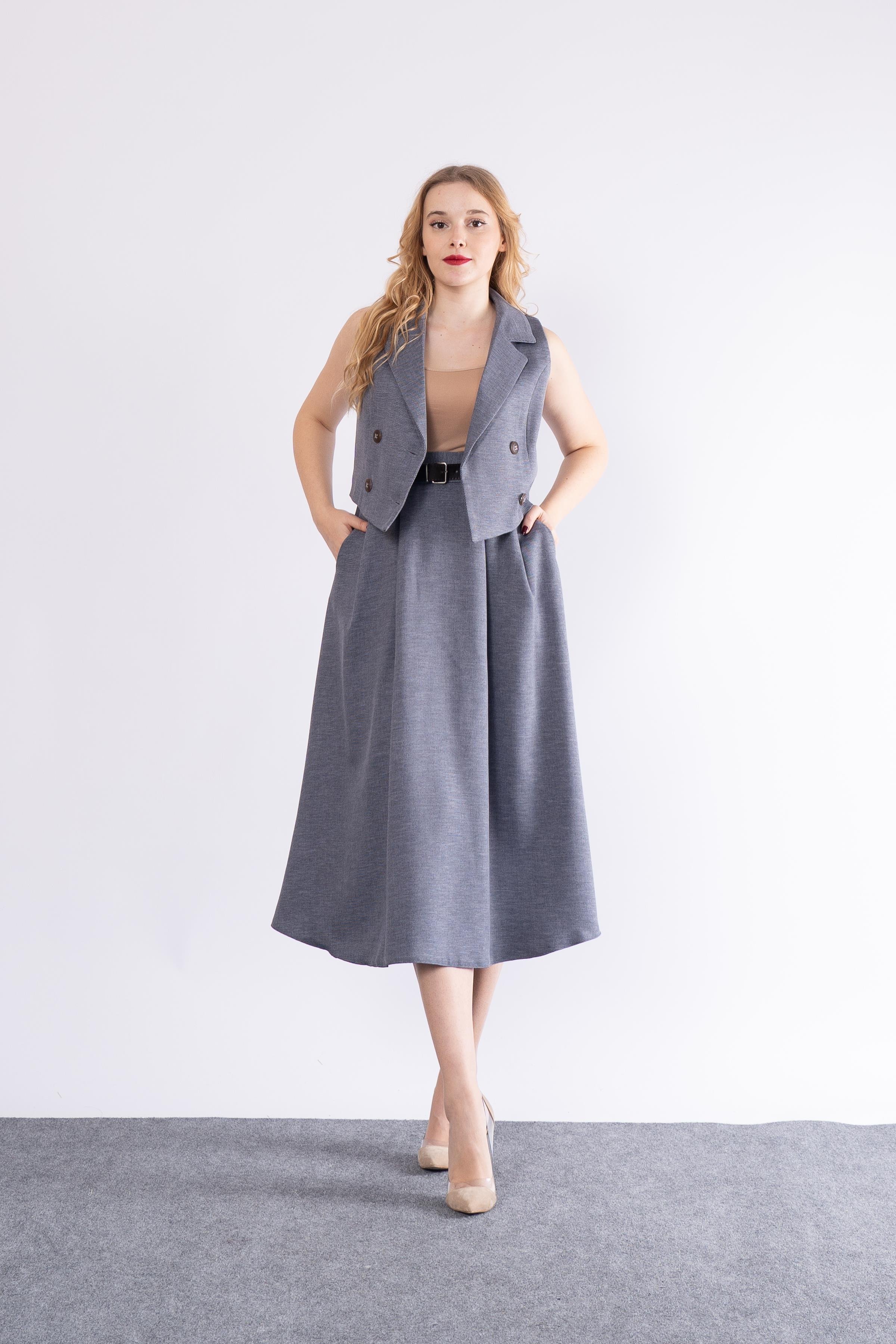 Astarlı Yelek Kemerli Etek Takım 1156