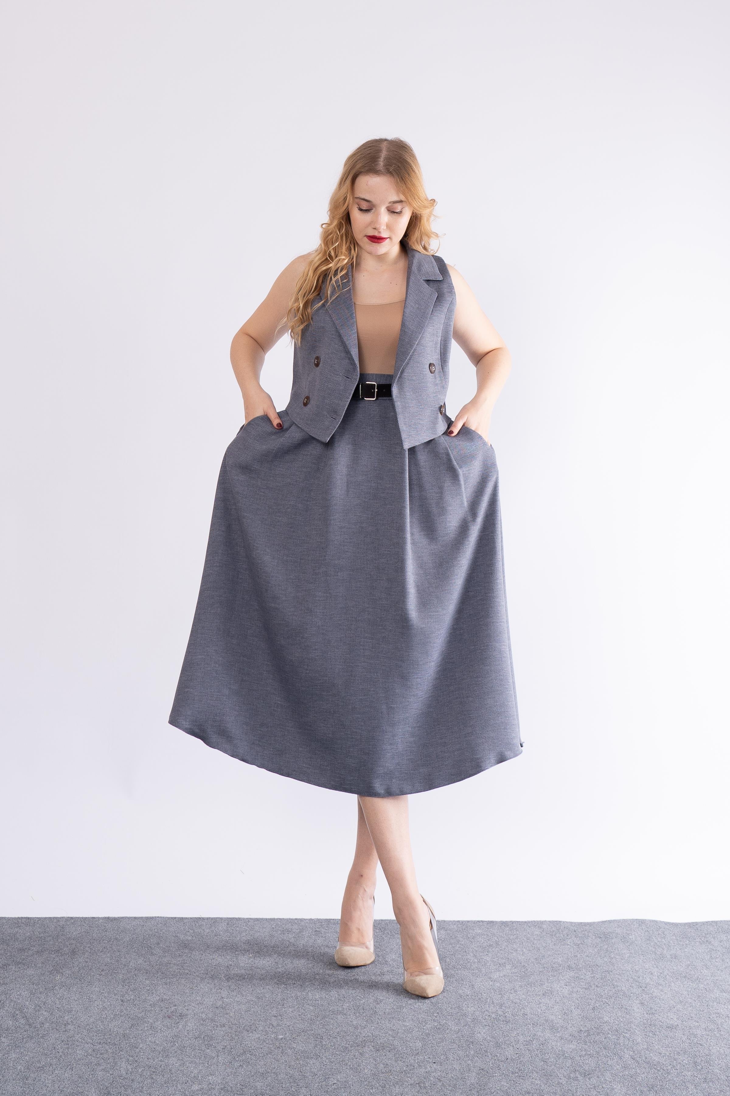 Astarlı Yelek Kemerli Etek Takım 1156