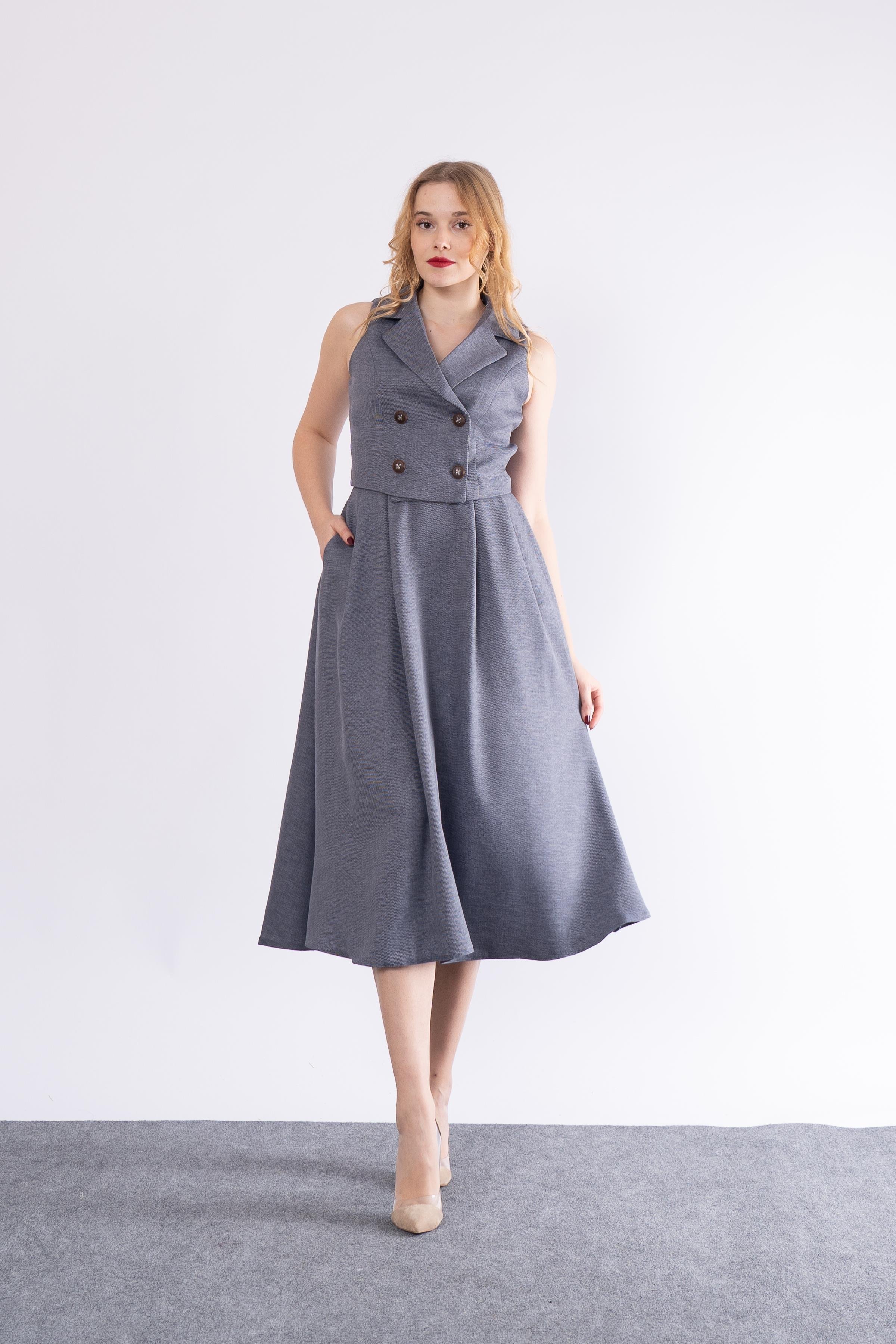 Astarlı Yelek Kemerli Etek Takım 1156