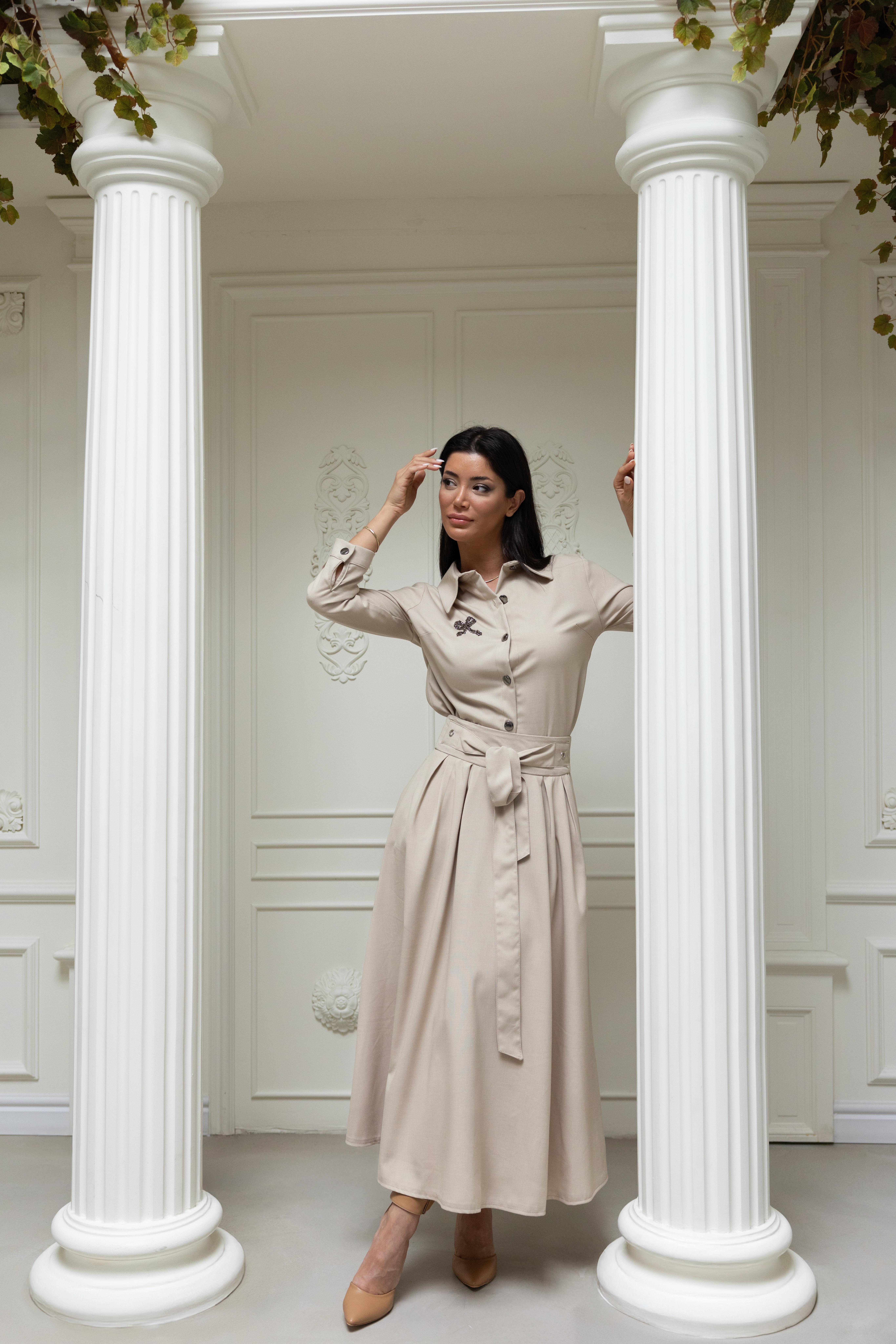 Bel Bağlama Detaylı Pilikaşe Volanlı Etek 6769