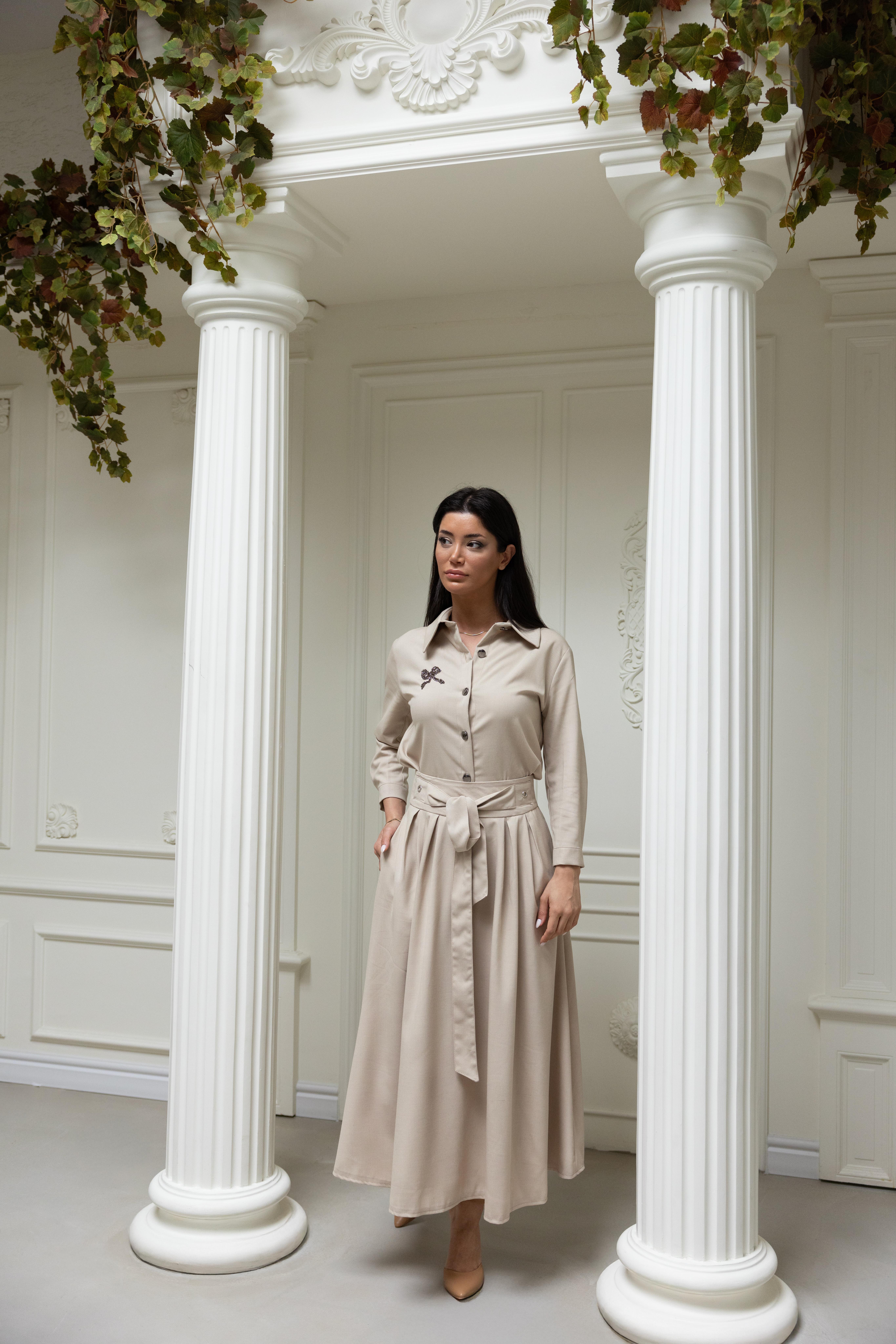 Bel Bağlama Detaylı Pilikaşe Volanlı Etek 6769