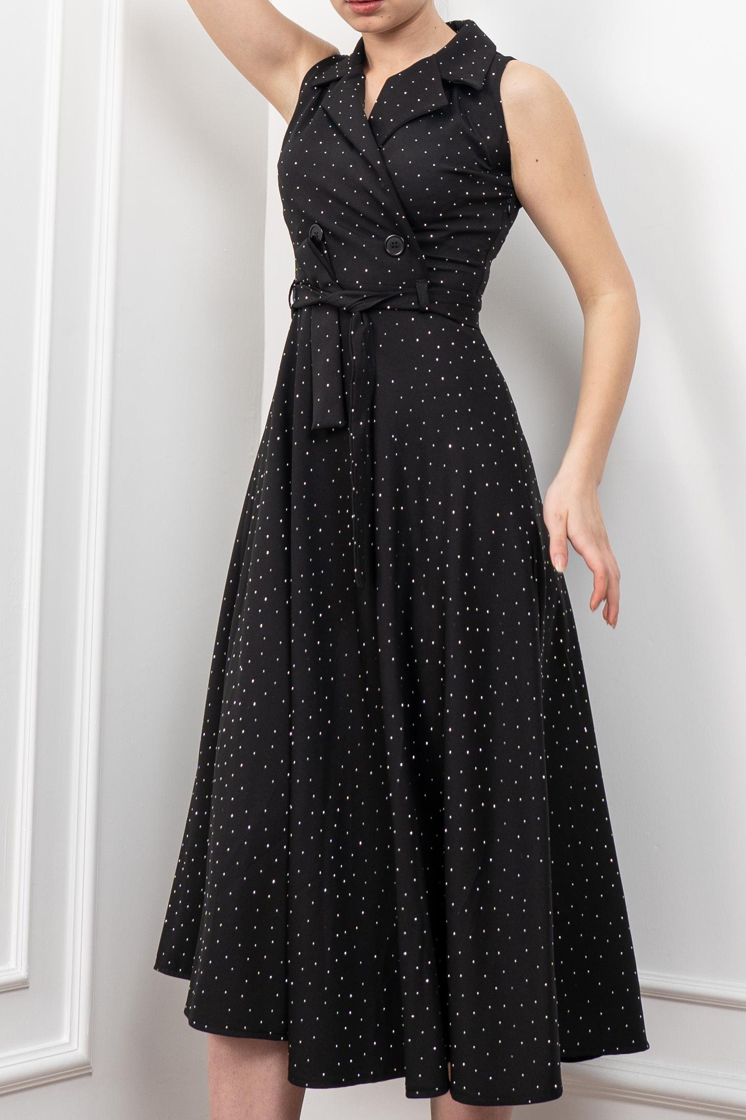 Beli Kuşaklı Yakalı Ve Taş Detaylı Uzun Elbise 50338