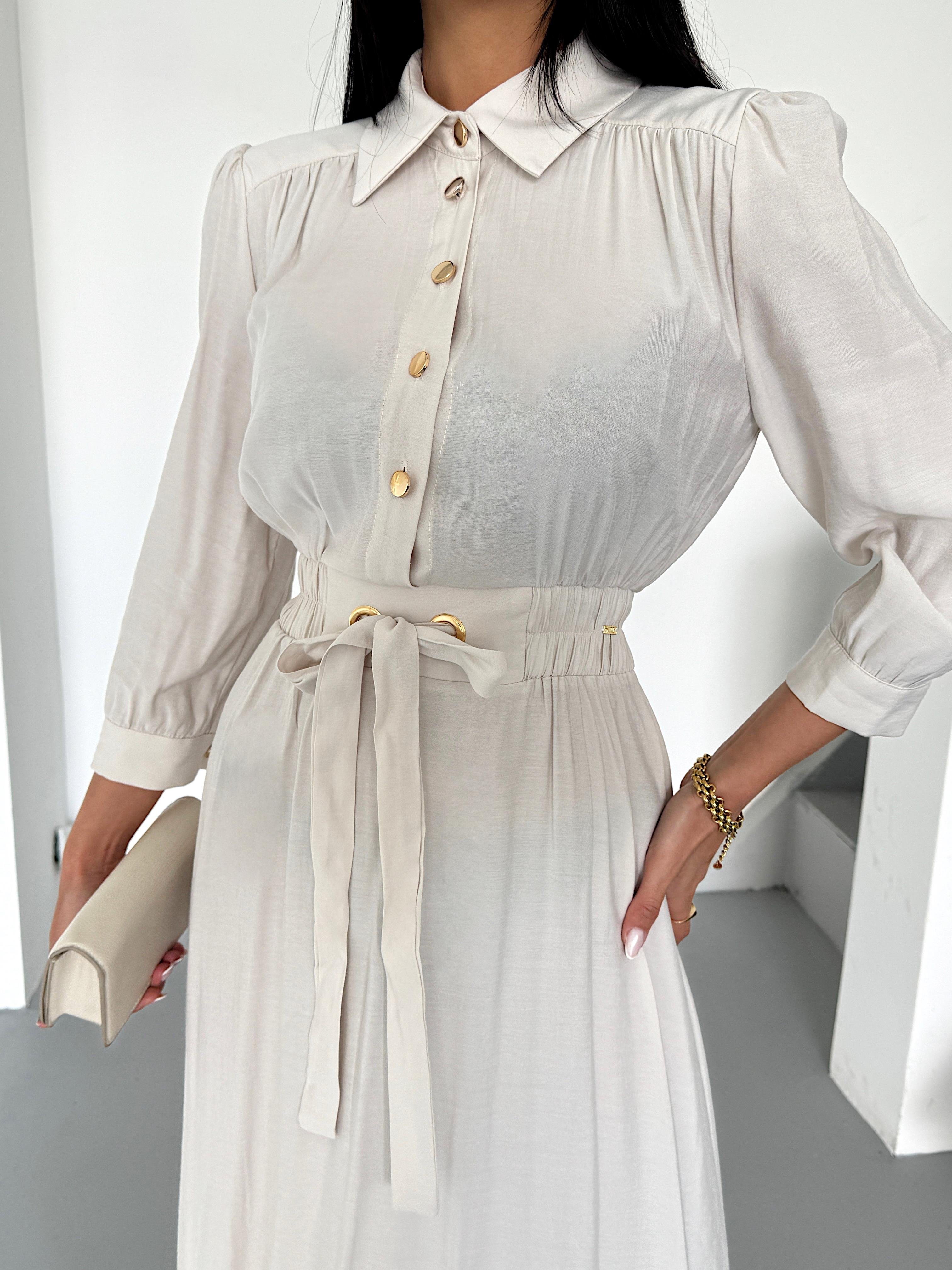 Beli Kuşgözü Lastikli Elbise 50307