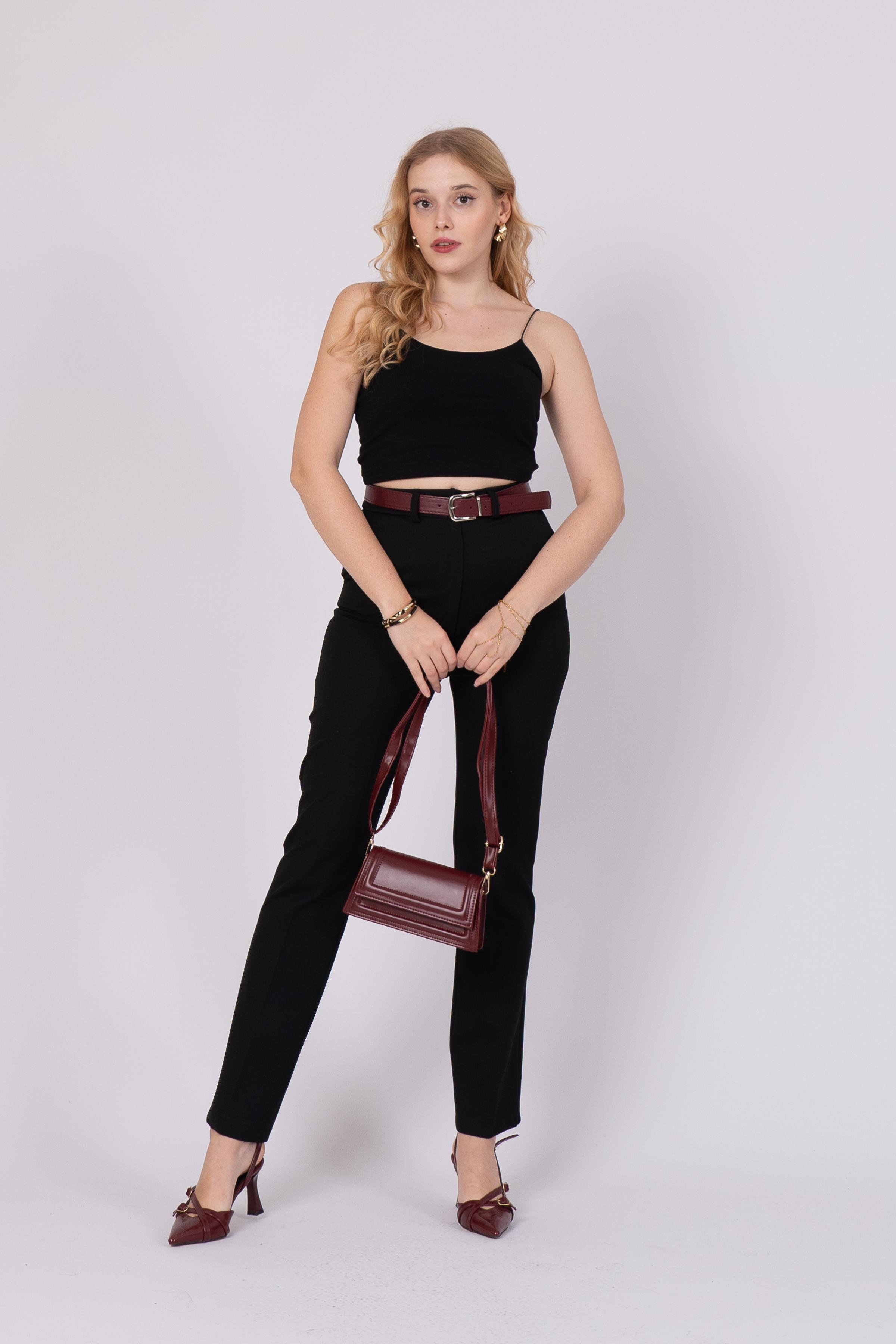 Boru Paça Kemerli Smart Pantolon 3989