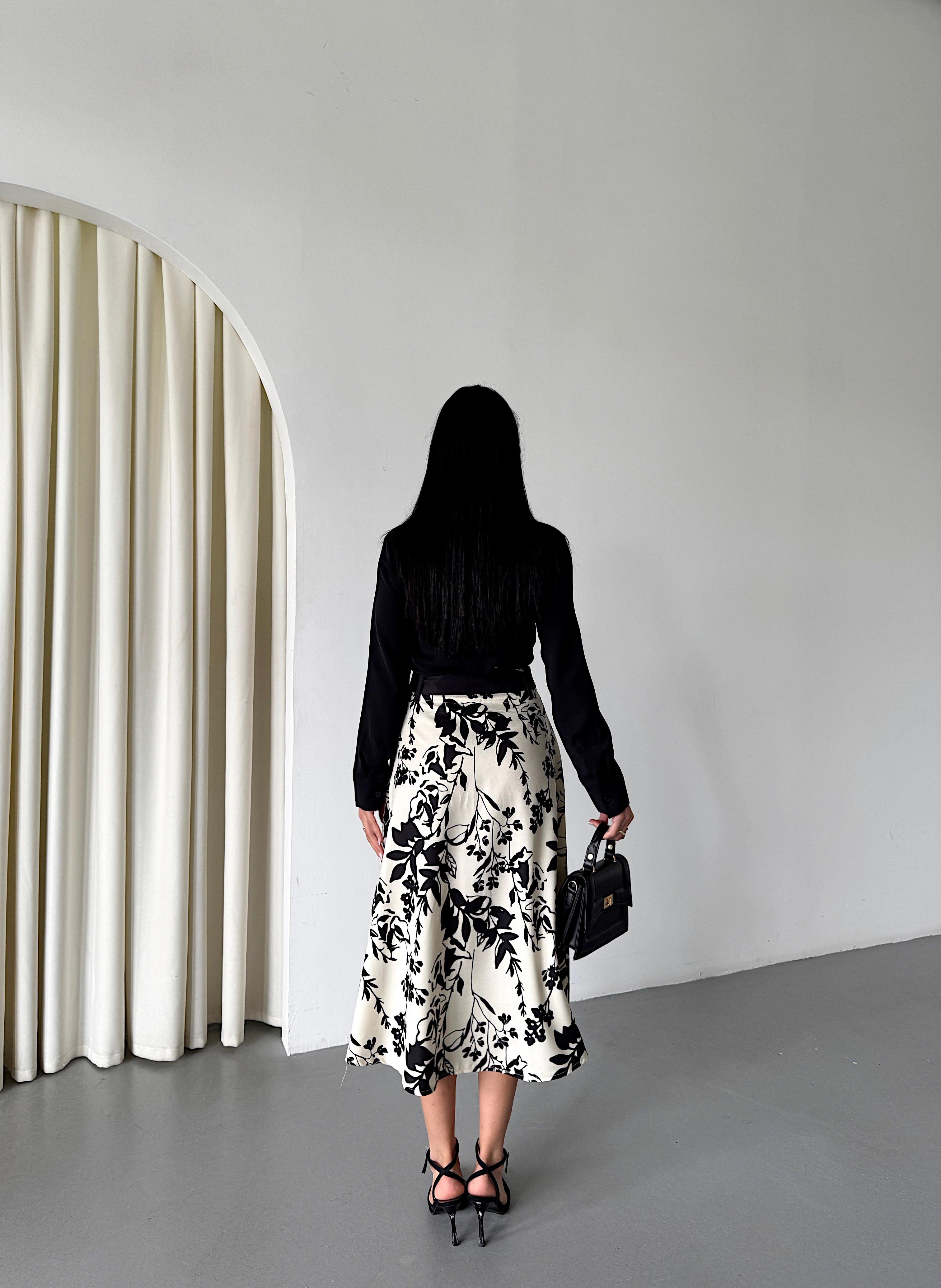 Çiçek Desenli Pilili Kuşaklı Etek 6735