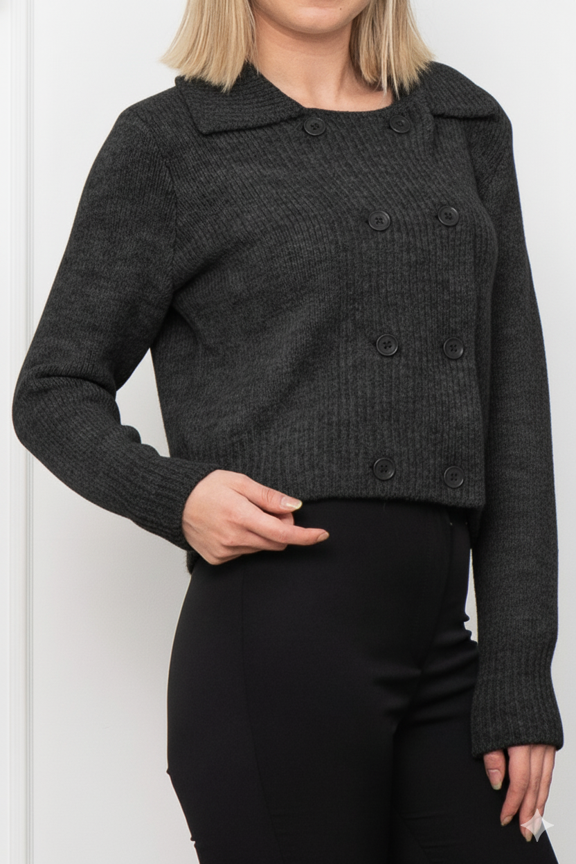 Çift Düğmeli Yün Triko Hırka 255252