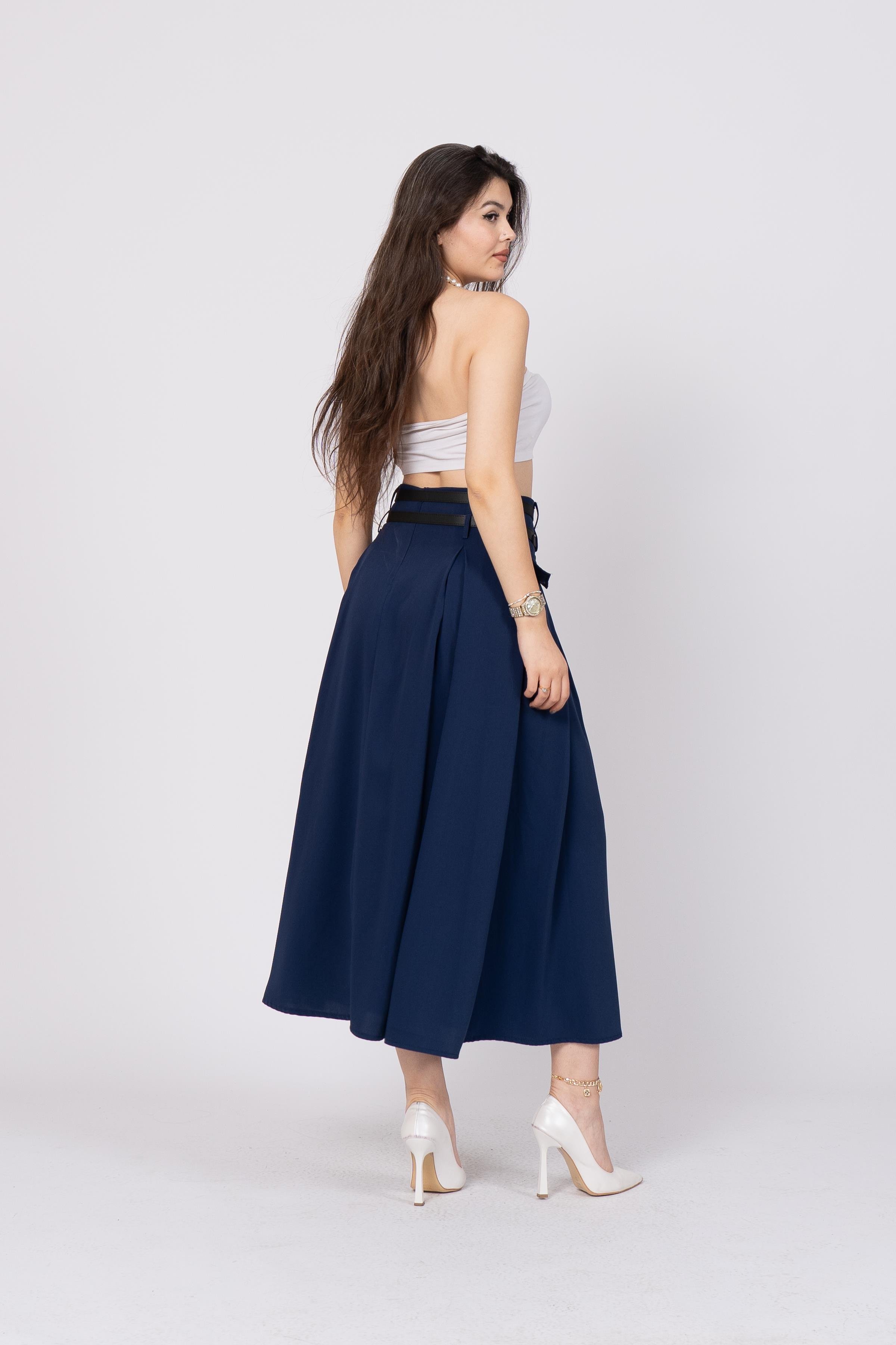 Çift Kemerli Üst Cep Detaylı Etek 6789