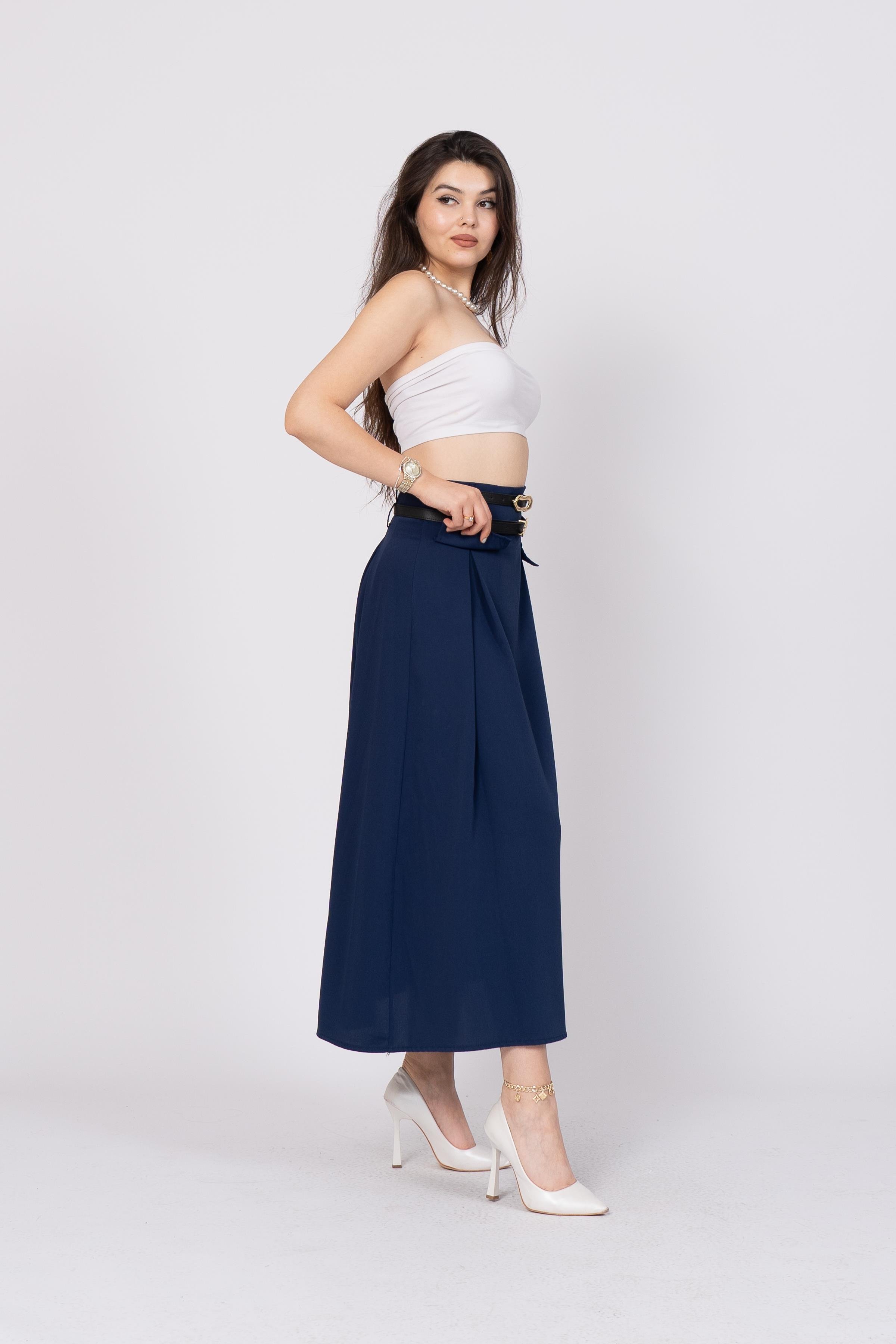 Çift Kemerli Üst Cep Detaylı Etek 6789