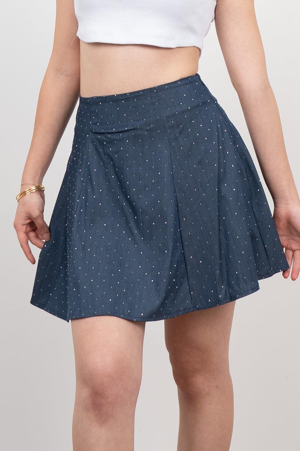 Denim ince Tensel Kumaş Taşlı Etek 6794