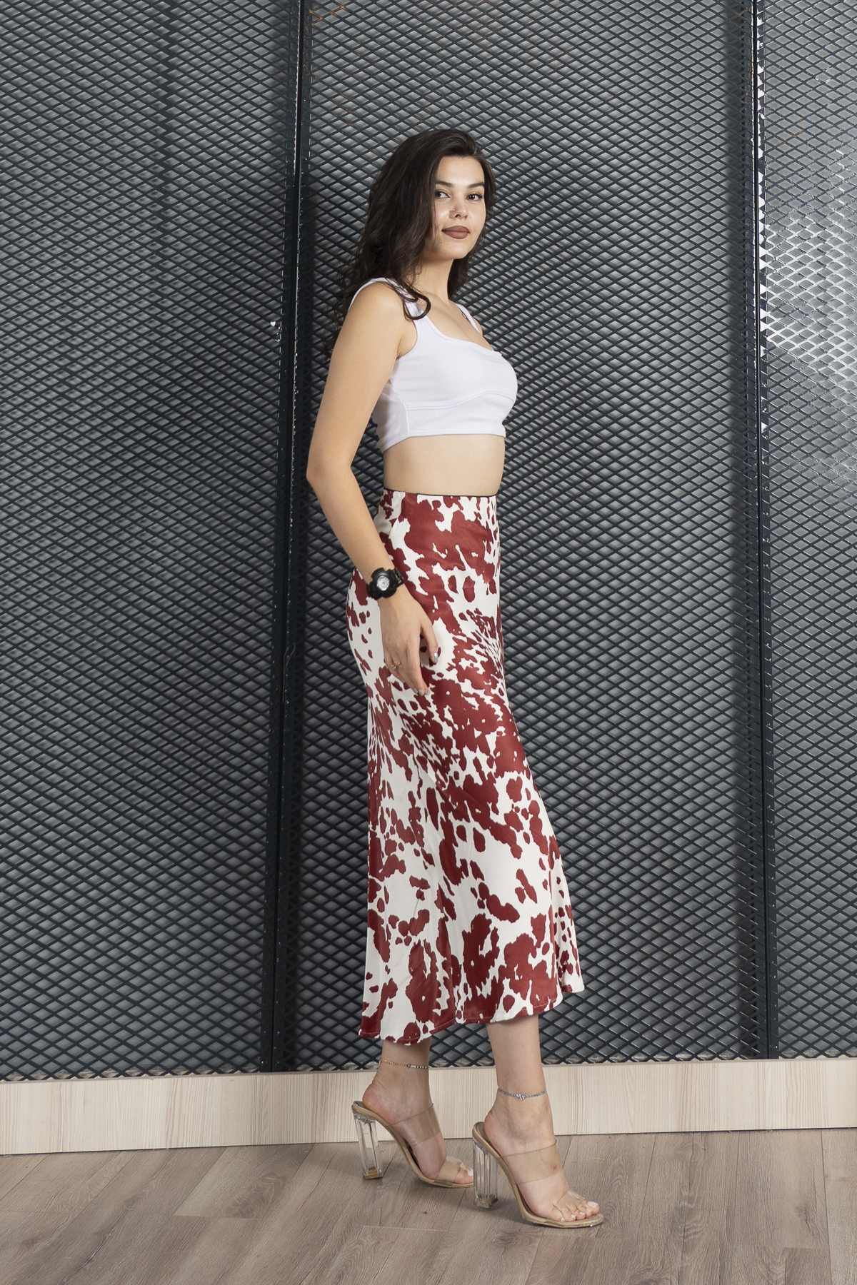 Desenli Saten Kumaş Etek 6718