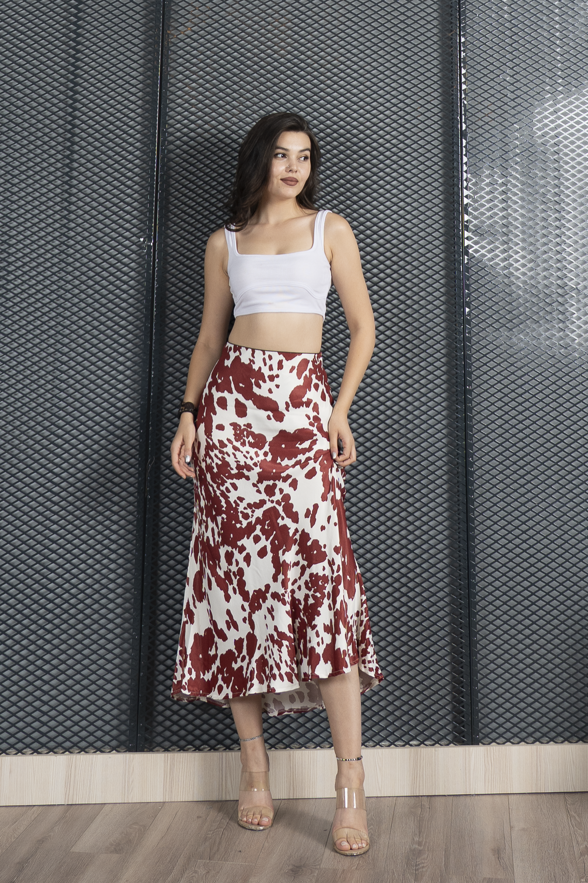 Desenli Saten Kumaş Etek 6718