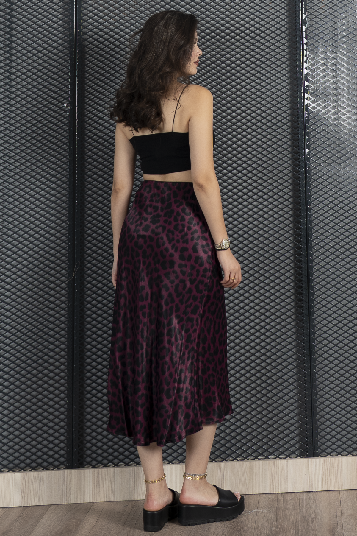 Desenli Saten Kumaş Etek 6718