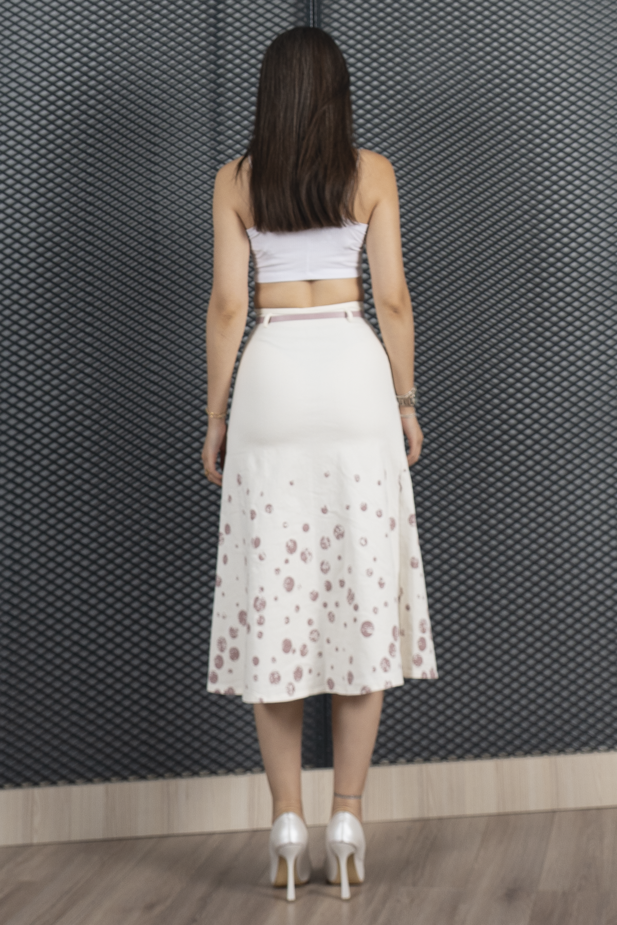 Etek Ucu Desenli Kemerli Çan Etek 6810