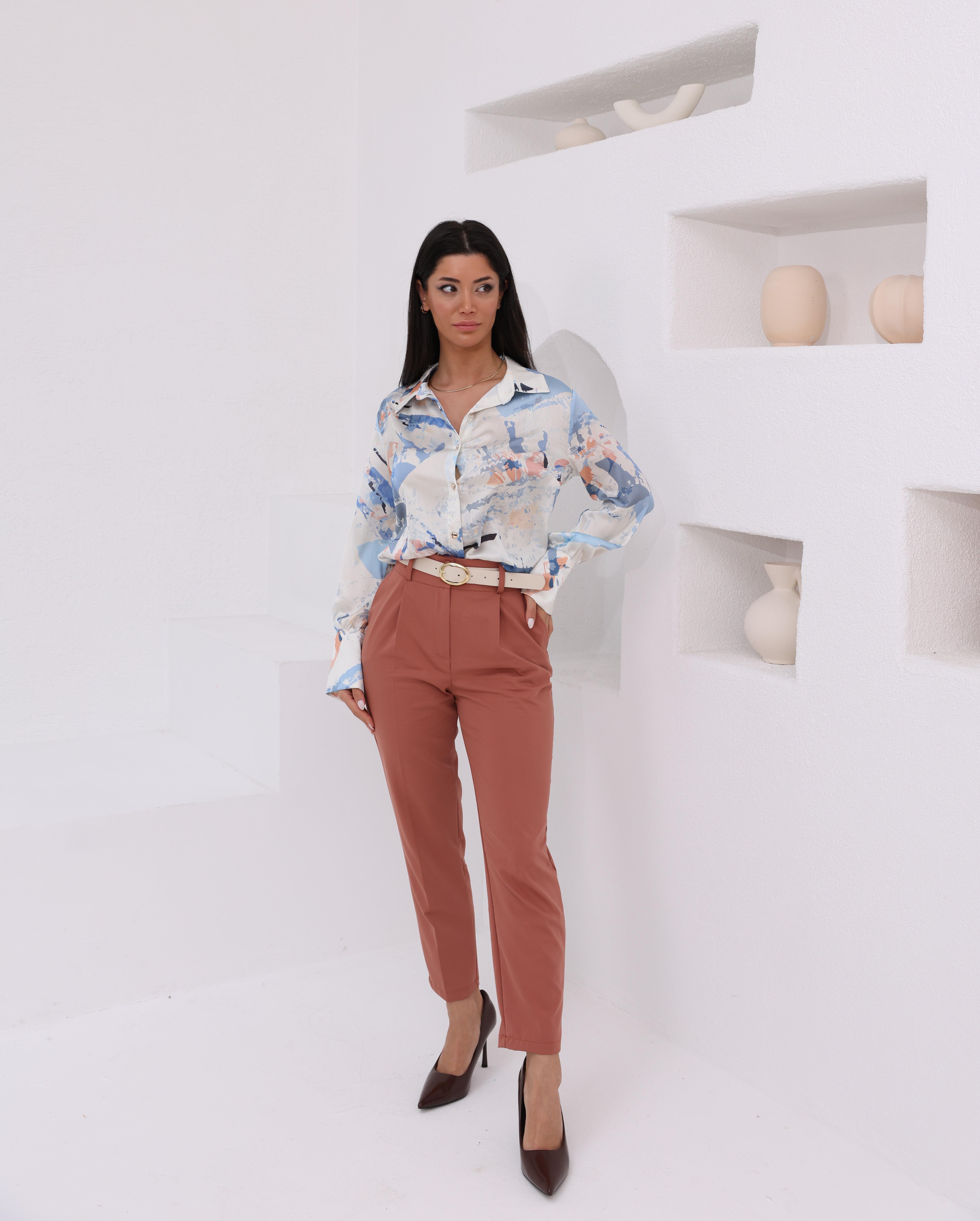 Kemerli Düz Paça Pantolon 30224