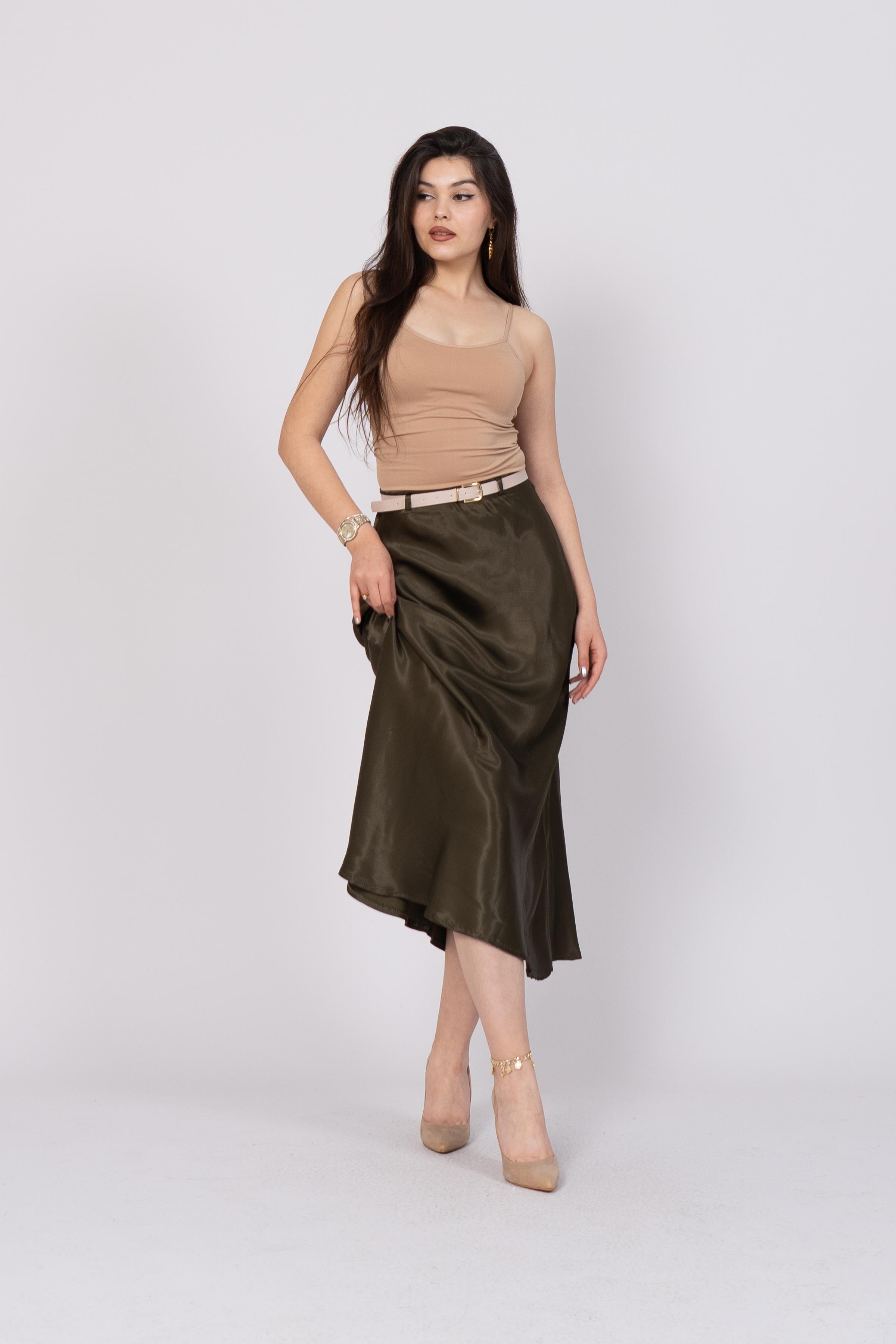 Kemerli Ve Beli Lastikli Verev Saten Etek 6791