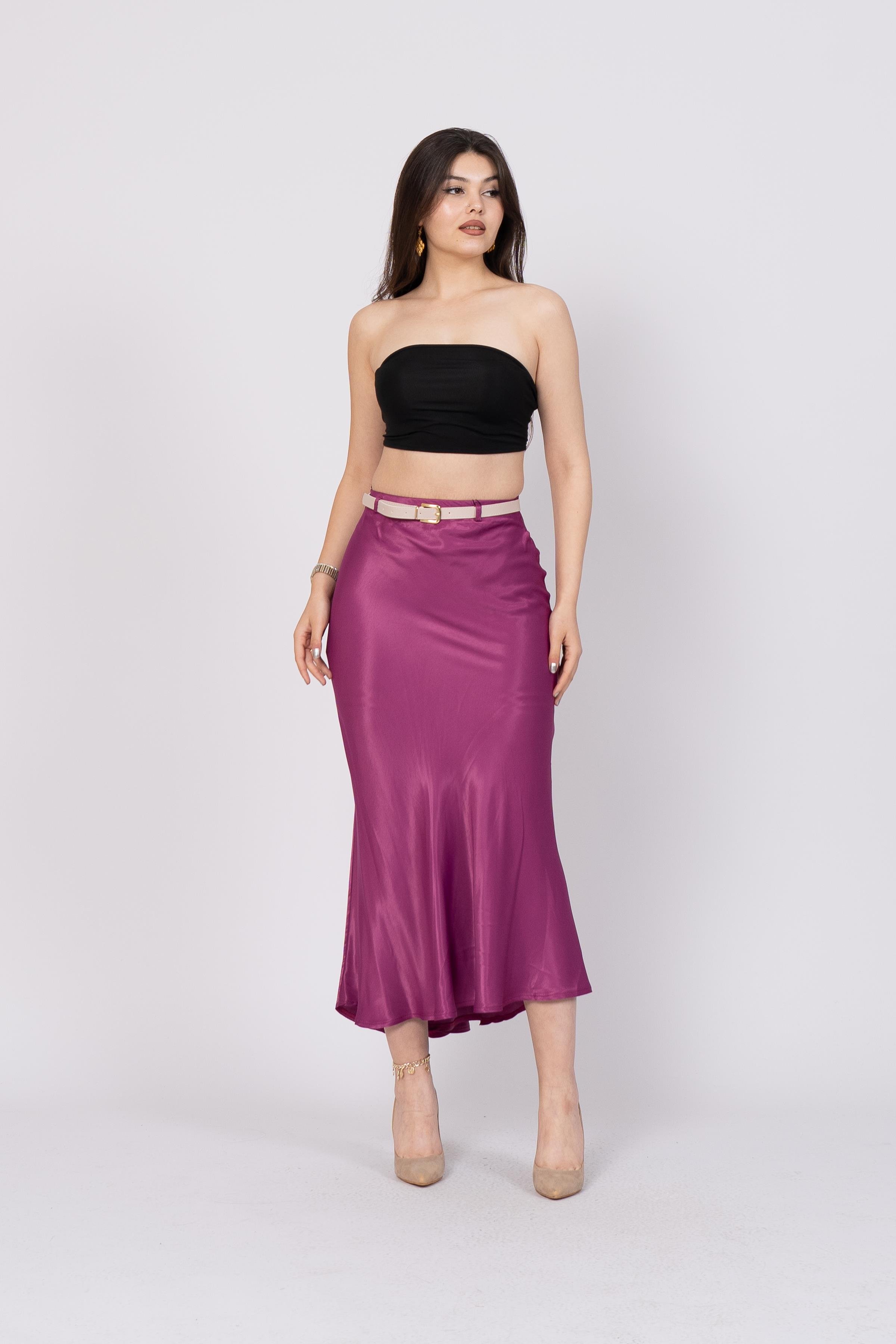 Kemerli Ve Beli Lastikli Verev Saten Etek 6791