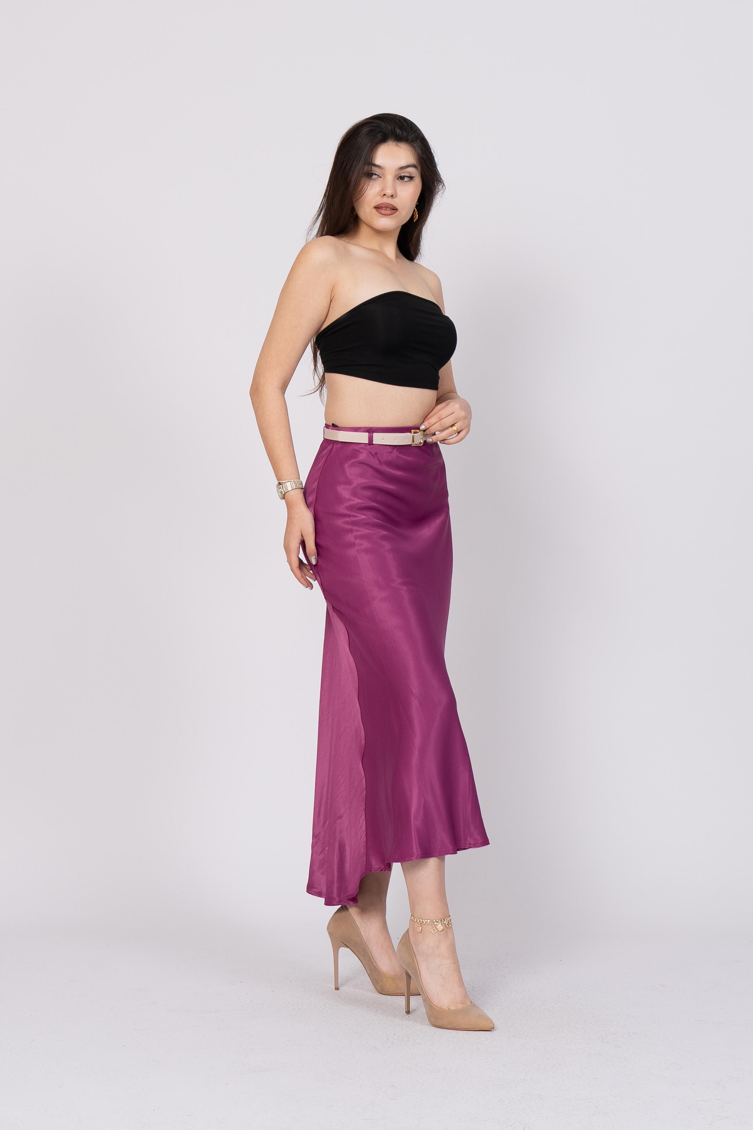 Kemerli Ve Beli Lastikli Verev Saten Etek 6791