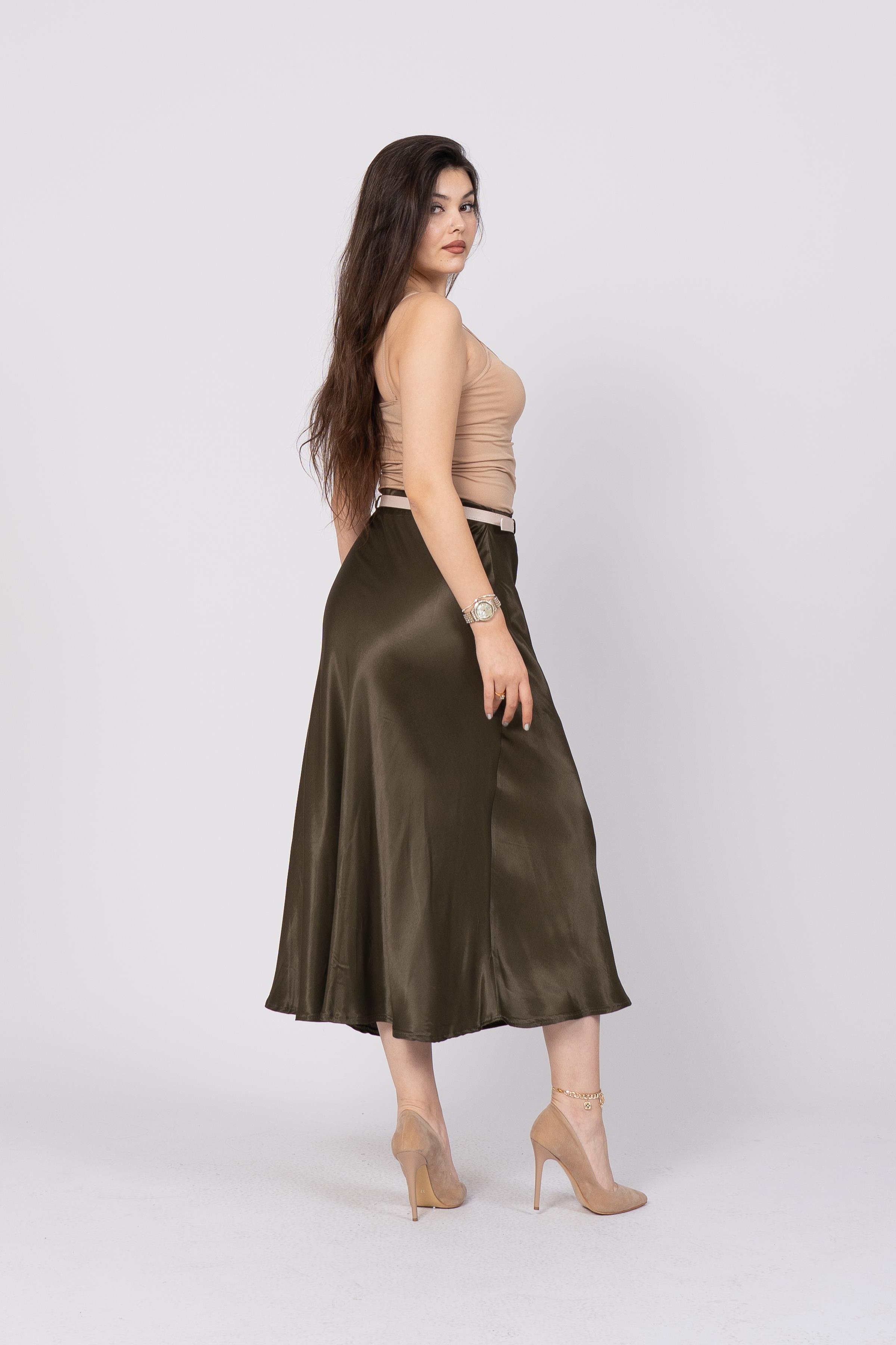 Kemerli Ve Beli Lastikli Verev Saten Etek 6791