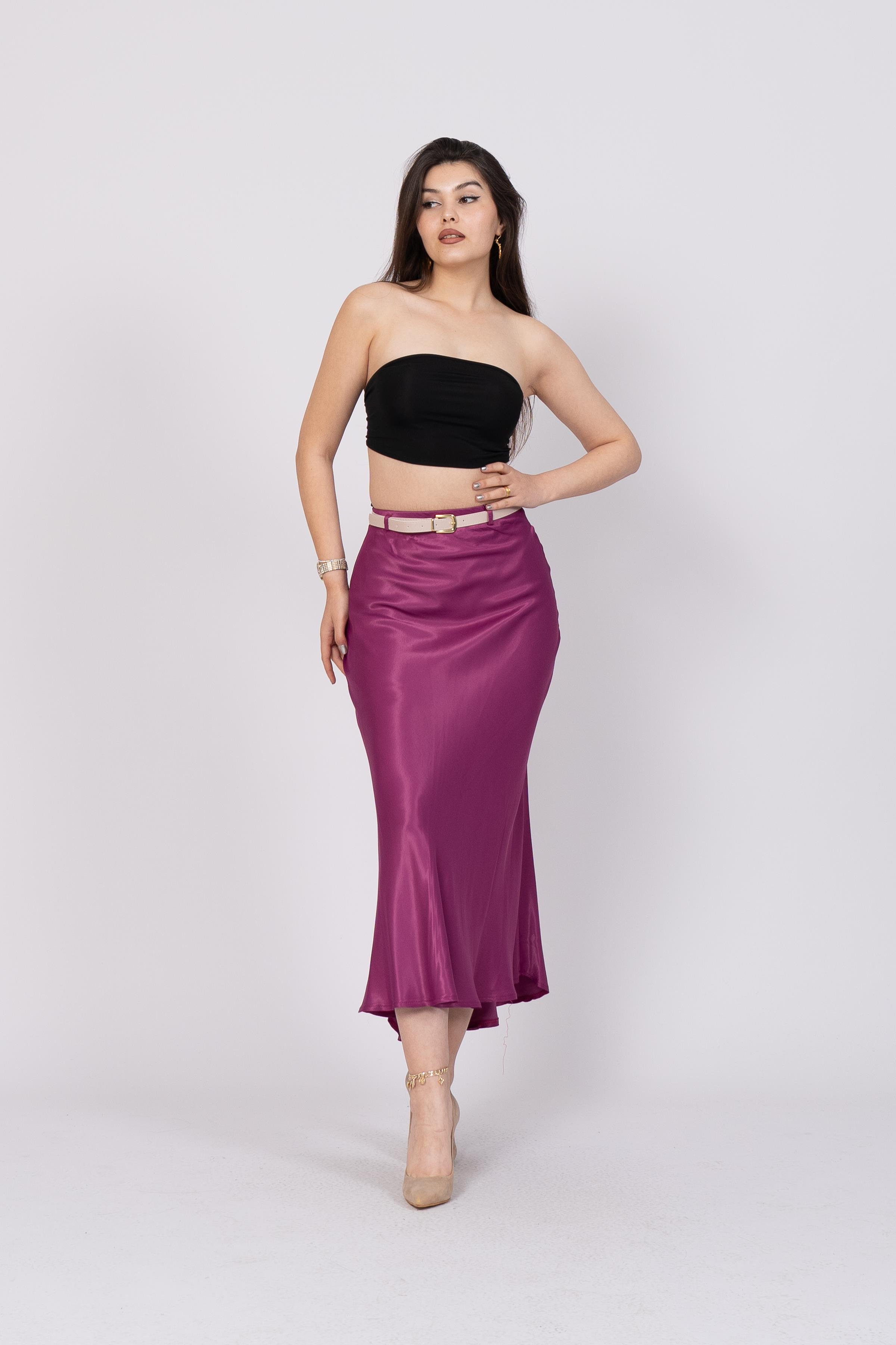 Kemerli Ve Beli Lastikli Verev Saten Etek 6791