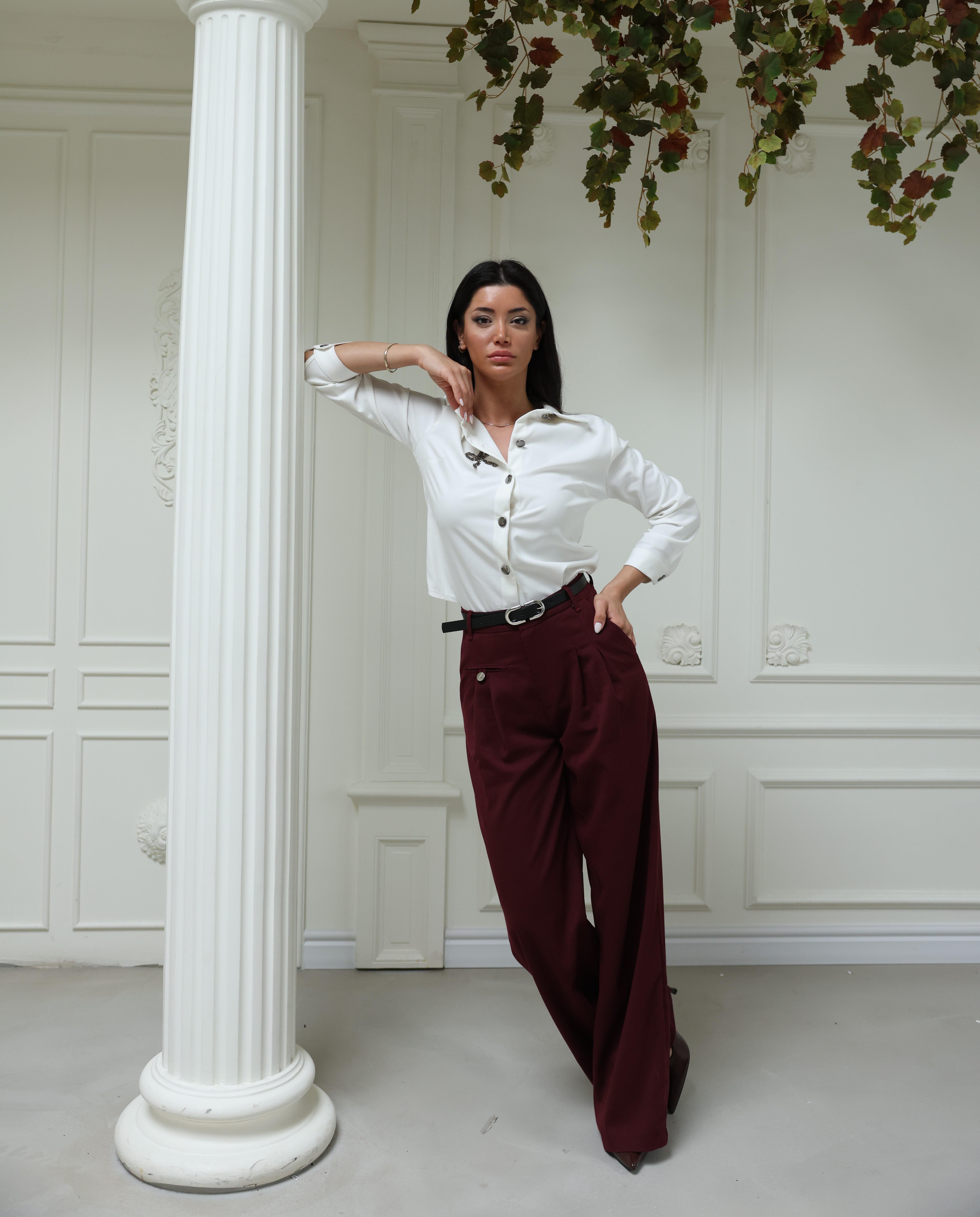 Kemerli Ve Pileli Bol Paça Pantolon 30222