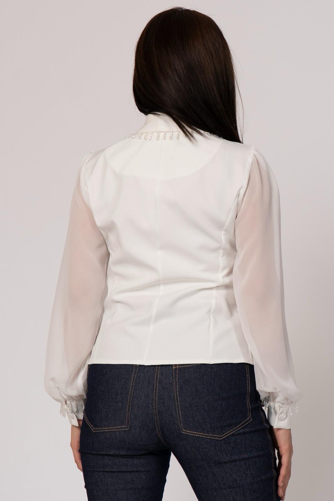 Kruvaze Yaka Taş Detaylı Kolları Transparan Bluz 2781