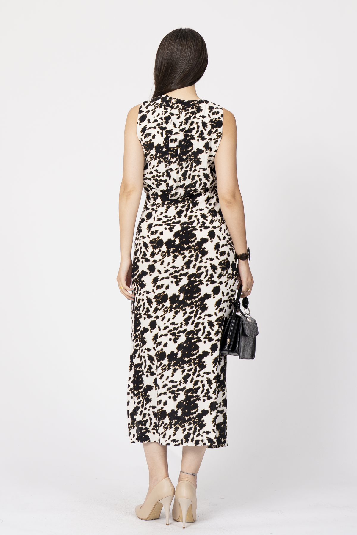 Leopar Desenli Ön Pile Ve Yırtmaç Detaylı Uzun Elbise 50312