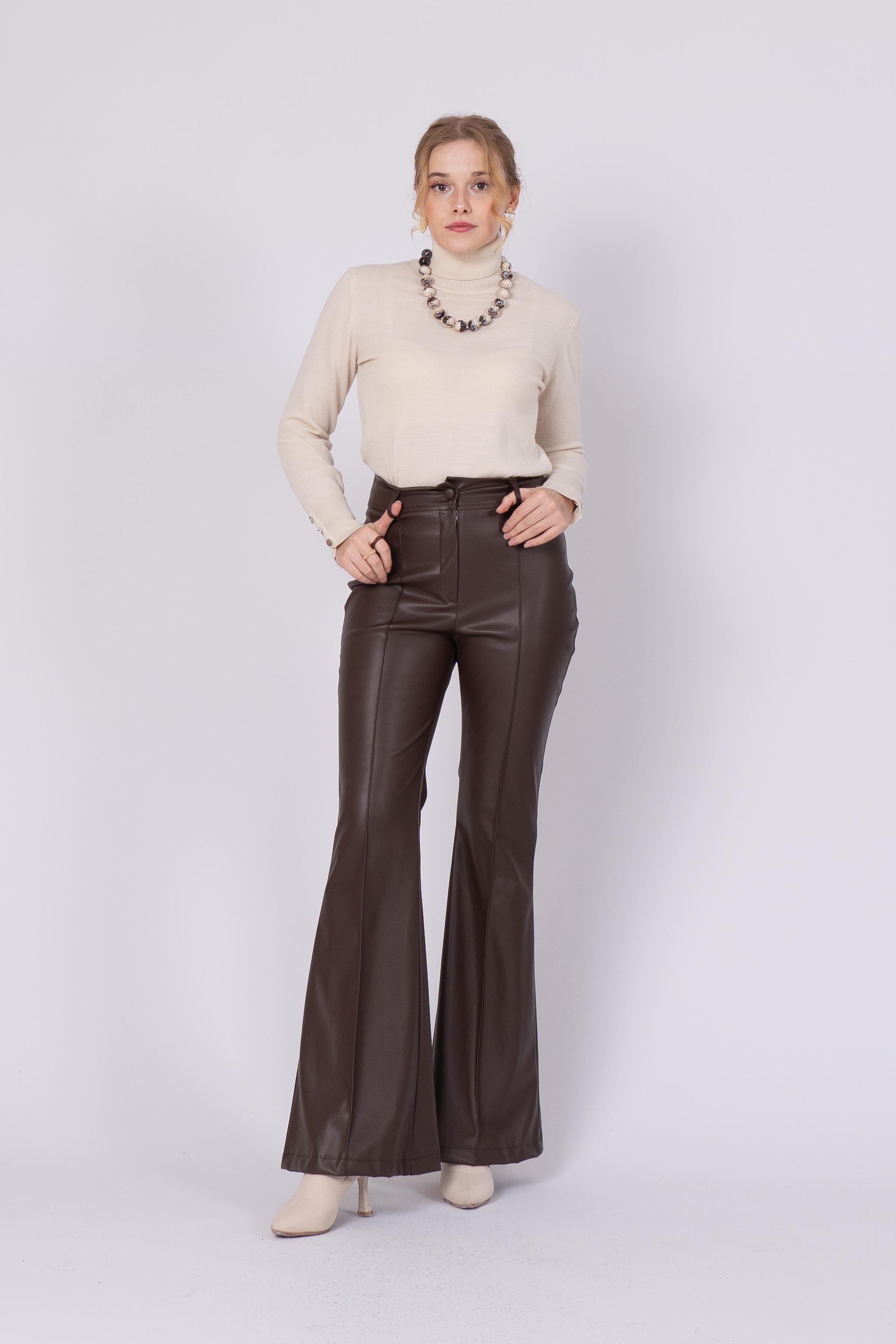 Nervür Dikişli İspanyol Paça Deri Pantolon 3942