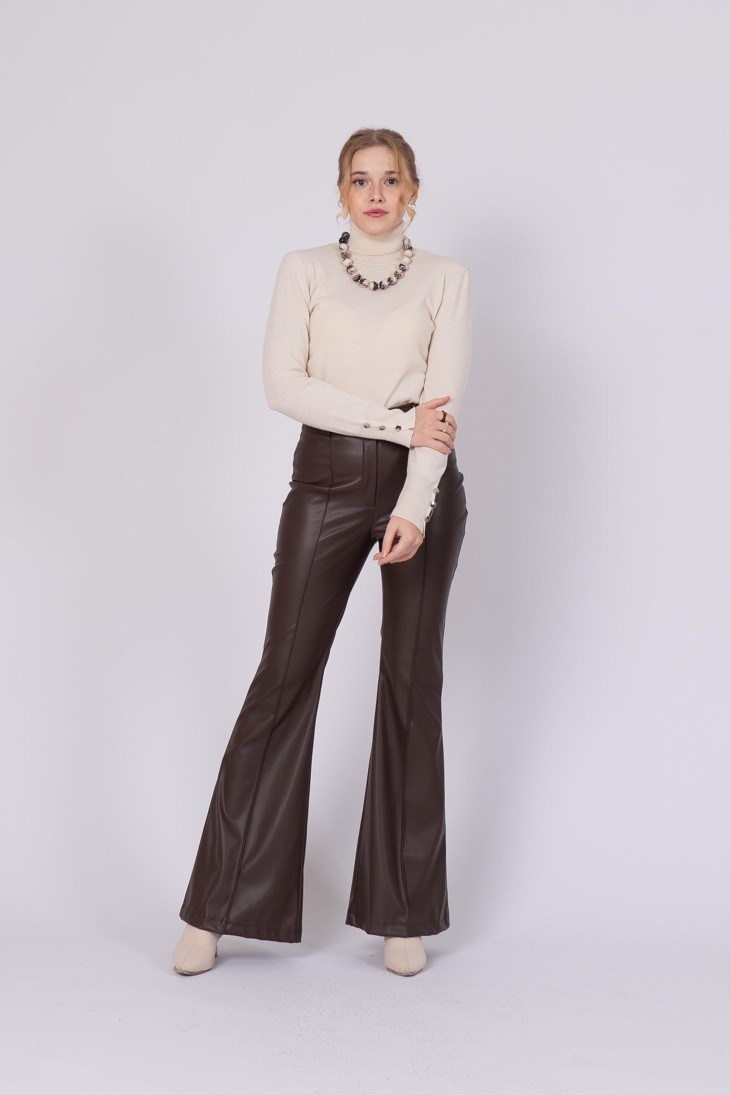 Nervür Dikişli İspanyol Paça Deri Pantolon 3942