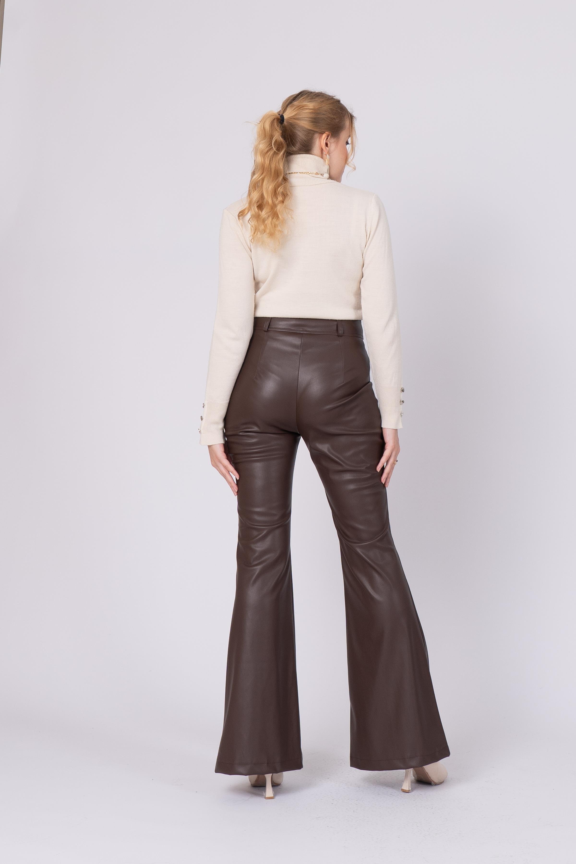 Nervür Dikişli İspanyol Paça Deri Pantolon 3942