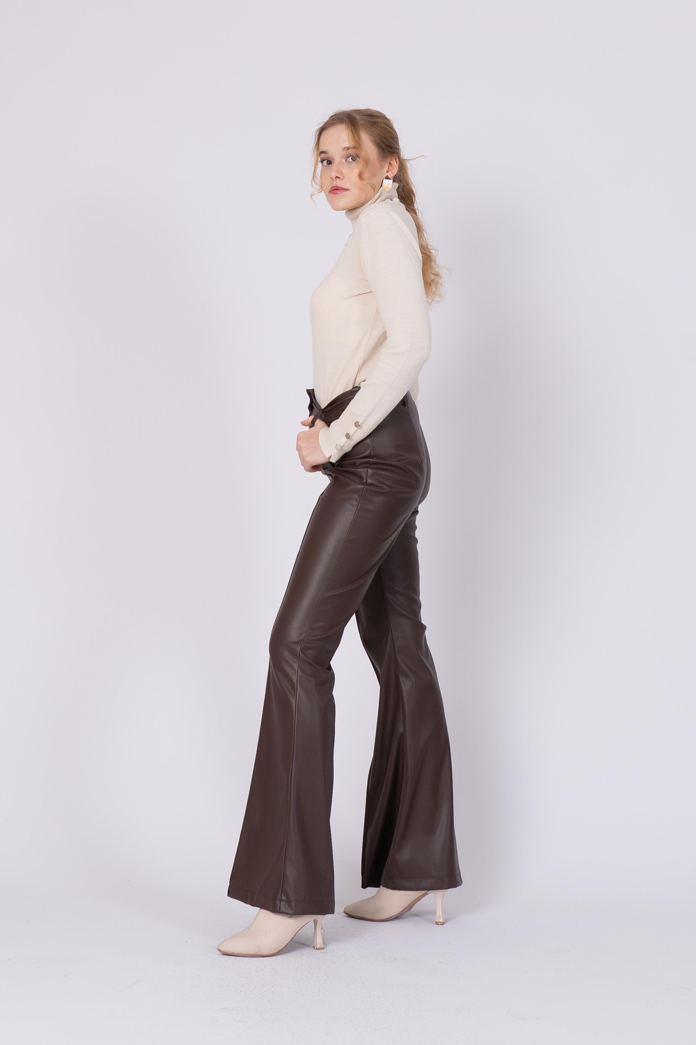 Nervür Dikişli İspanyol Paça Deri Pantolon 3942