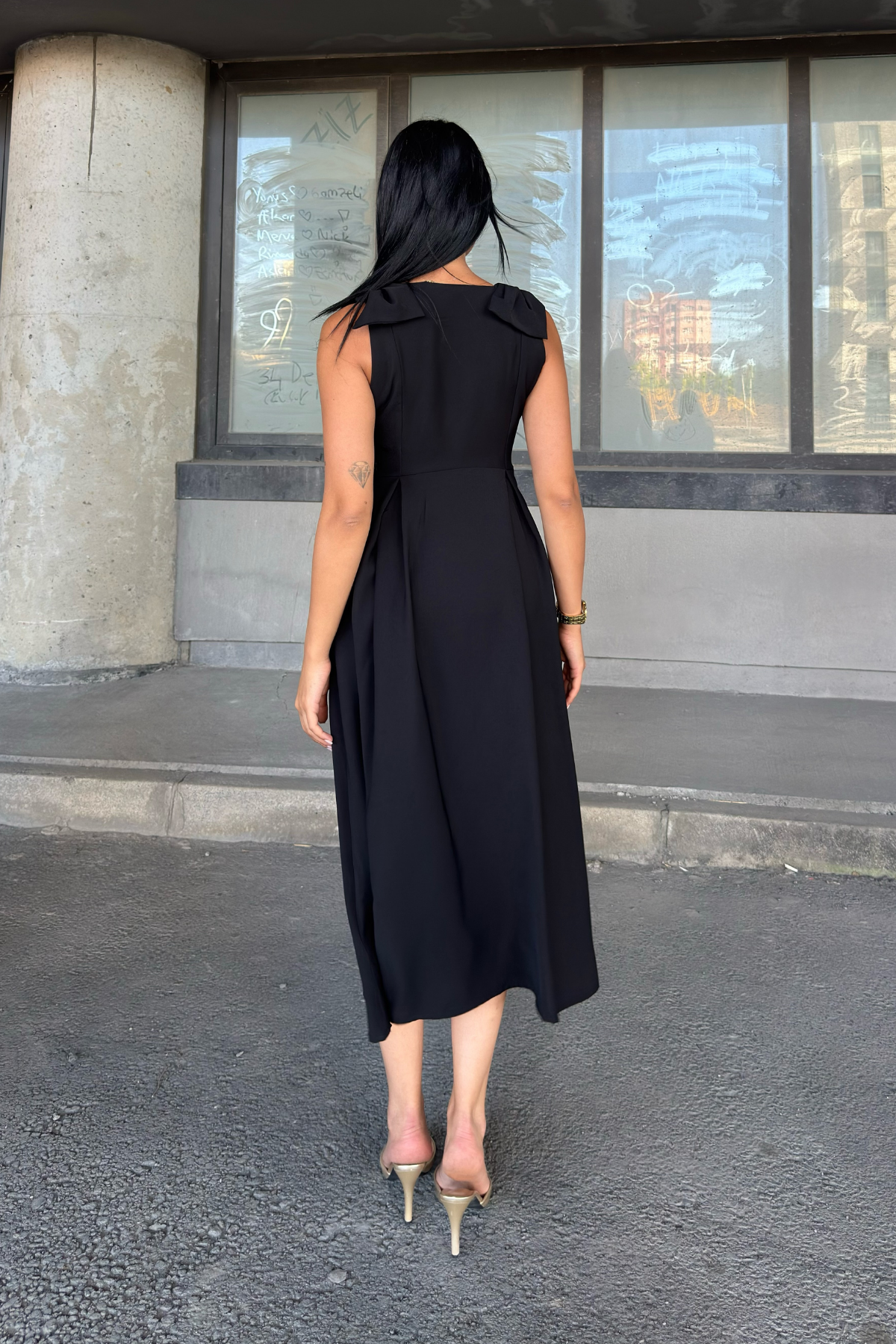 Omuz Fiyonk Detaylı Uzun Elbise 50332