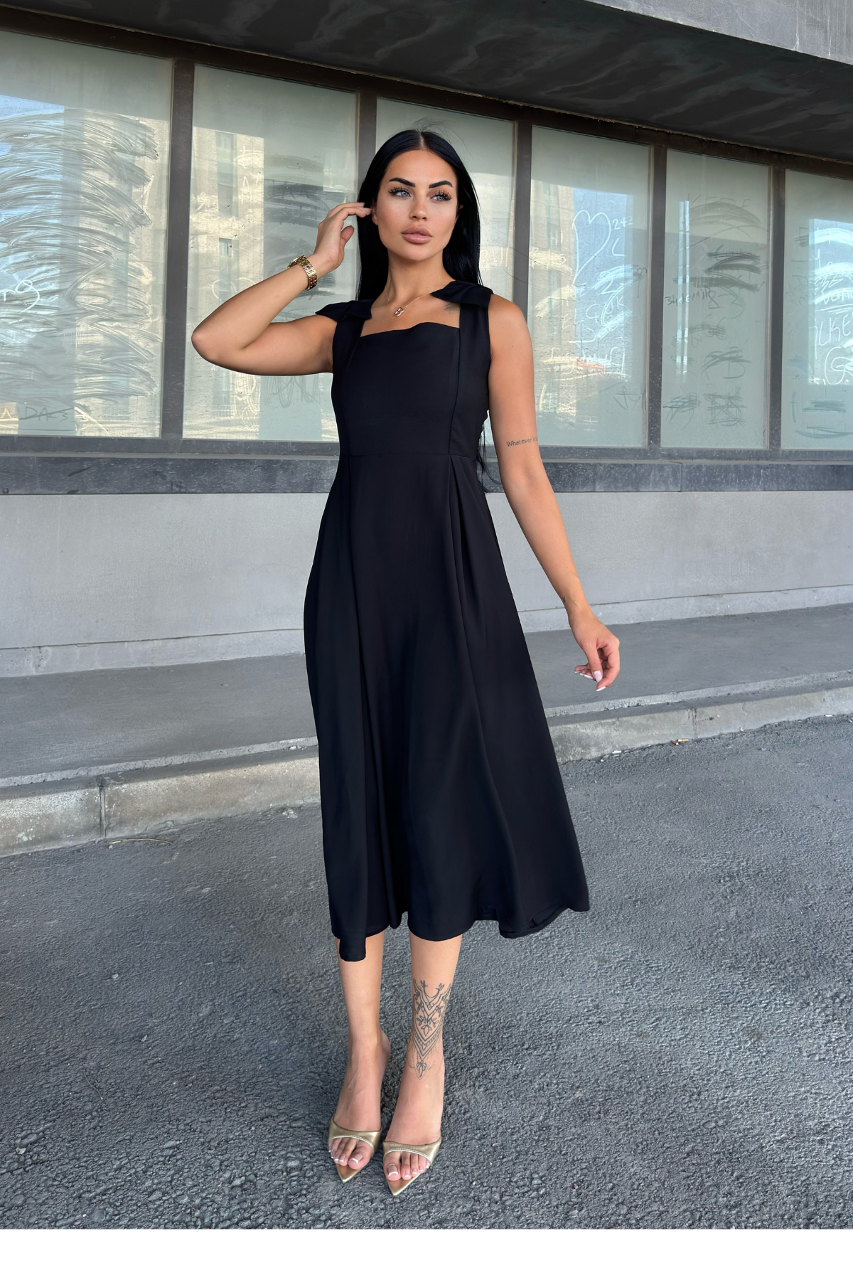 Omuz Fiyonk Detaylı Uzun Elbise 50332