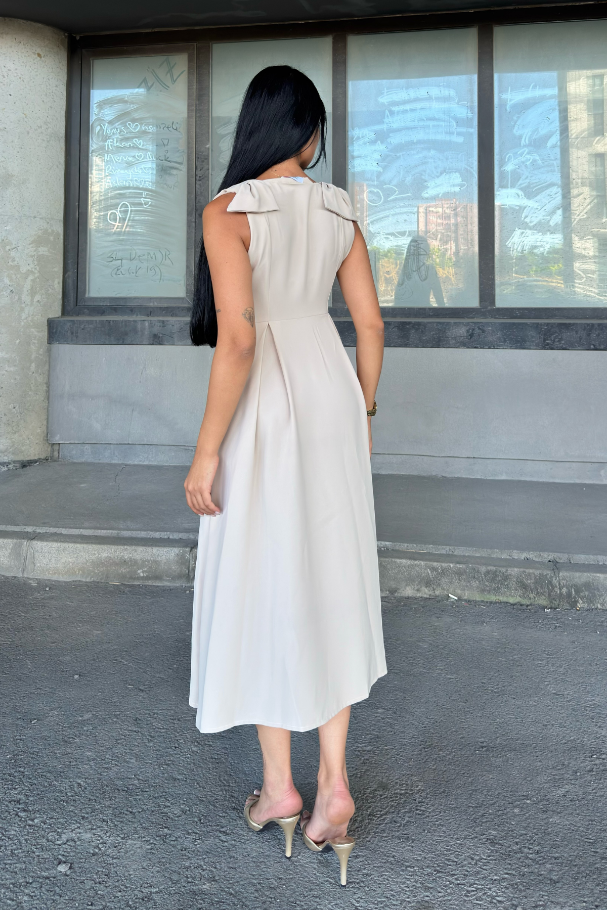 Omuz Fiyonk Detaylı Uzun Elbise 50332