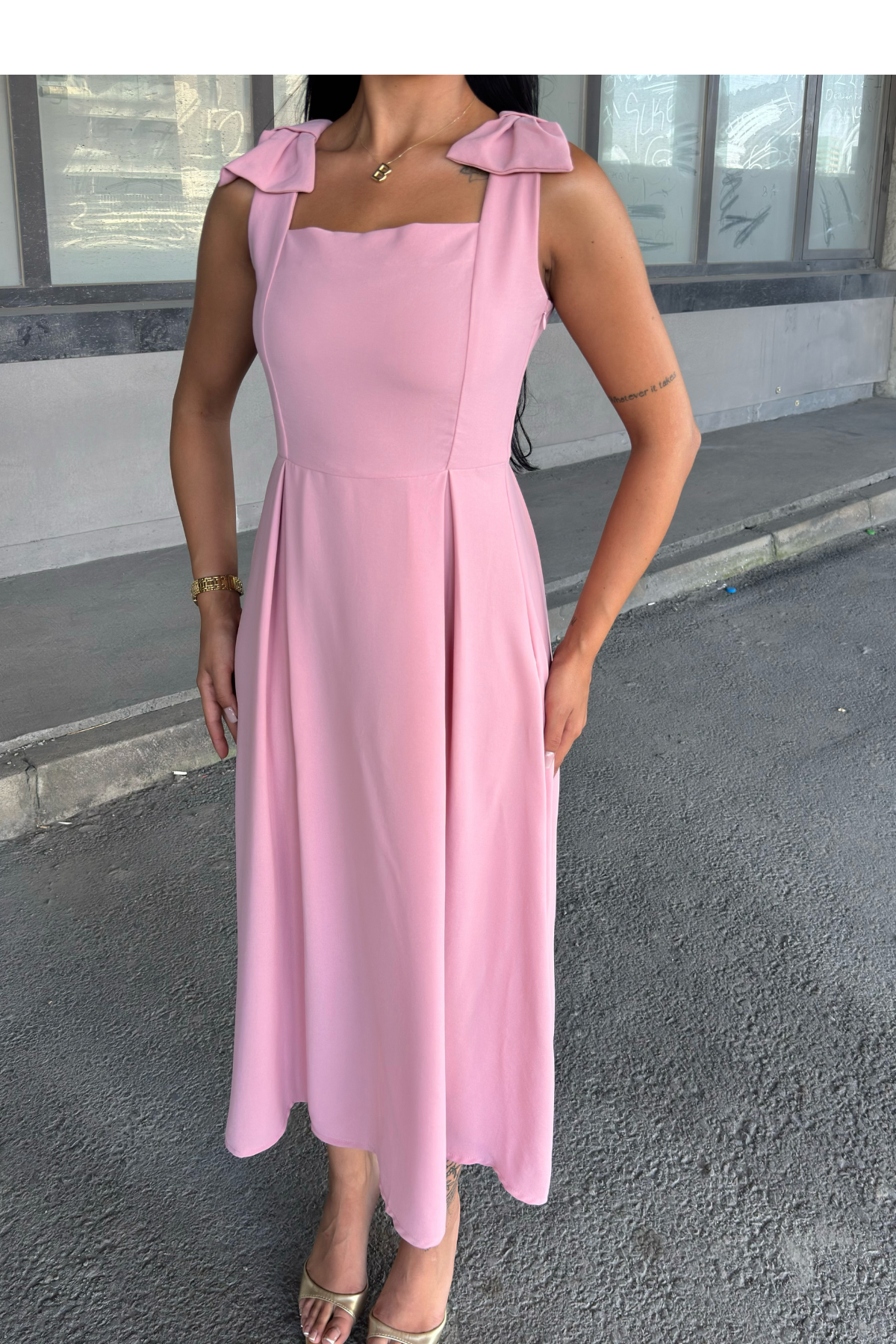 Omuz Fiyonk Detaylı Uzun Elbise 50332