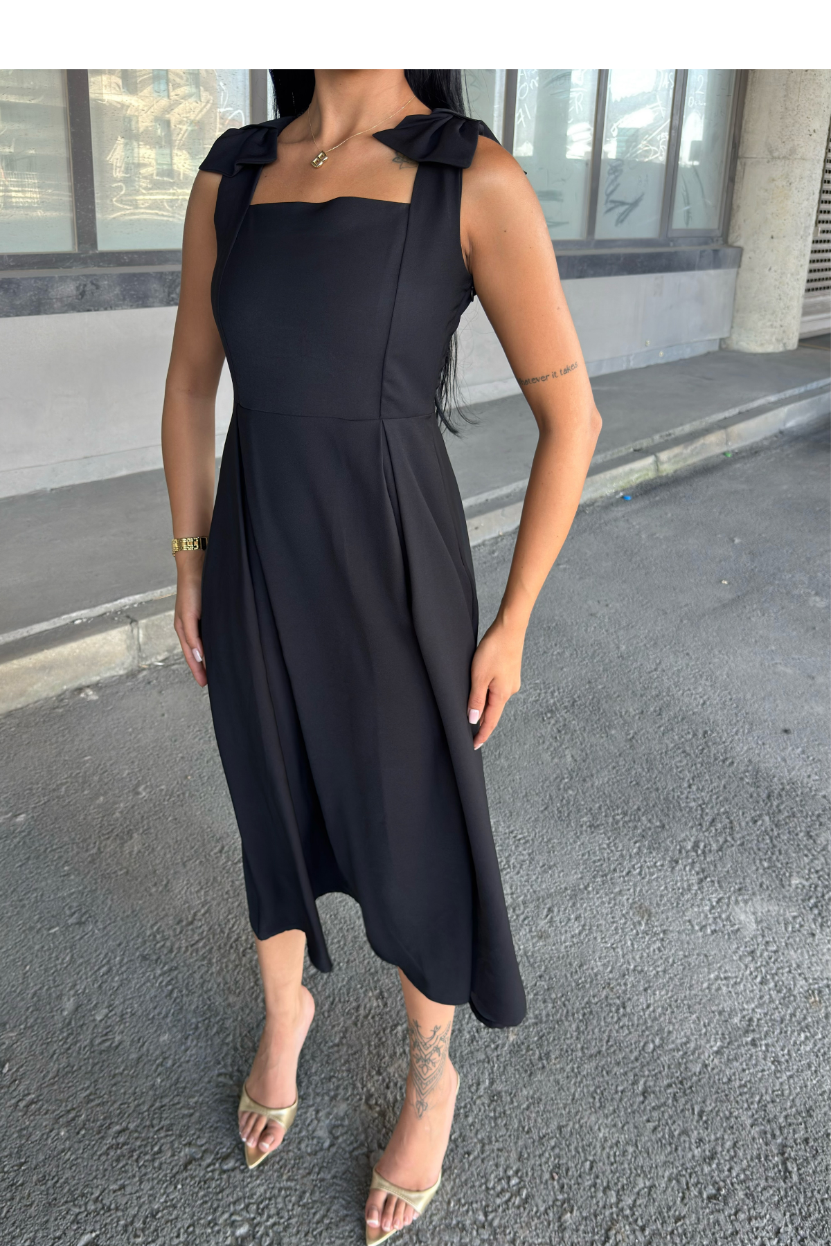 Omuz Fiyonk Detaylı Uzun Elbise 50332