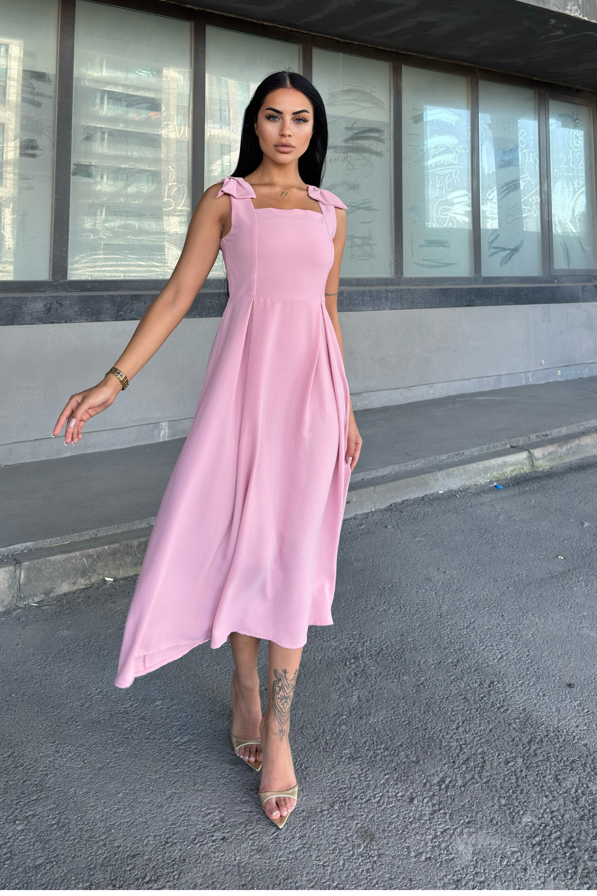 Omuz Fiyonk Detaylı Uzun Elbise 50332