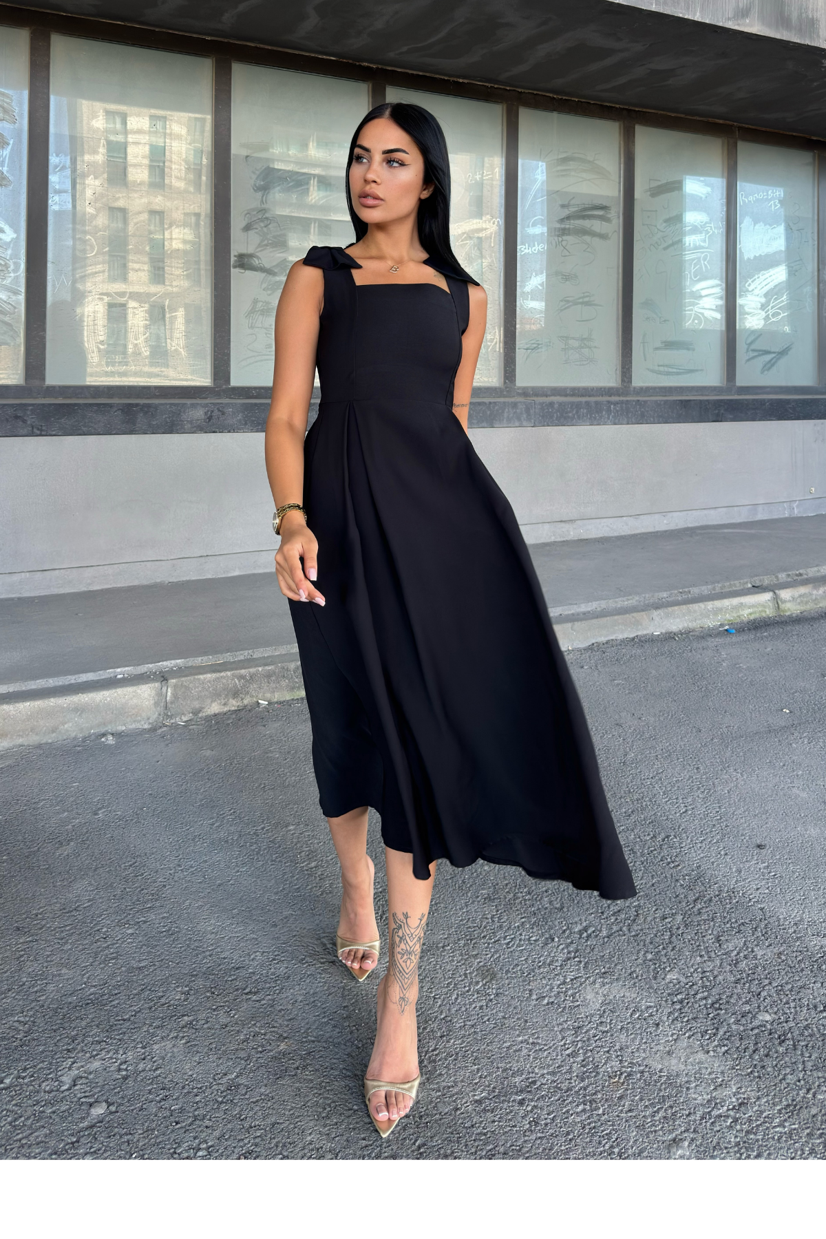 Omuz Fiyonk Detaylı Uzun Elbise 50332