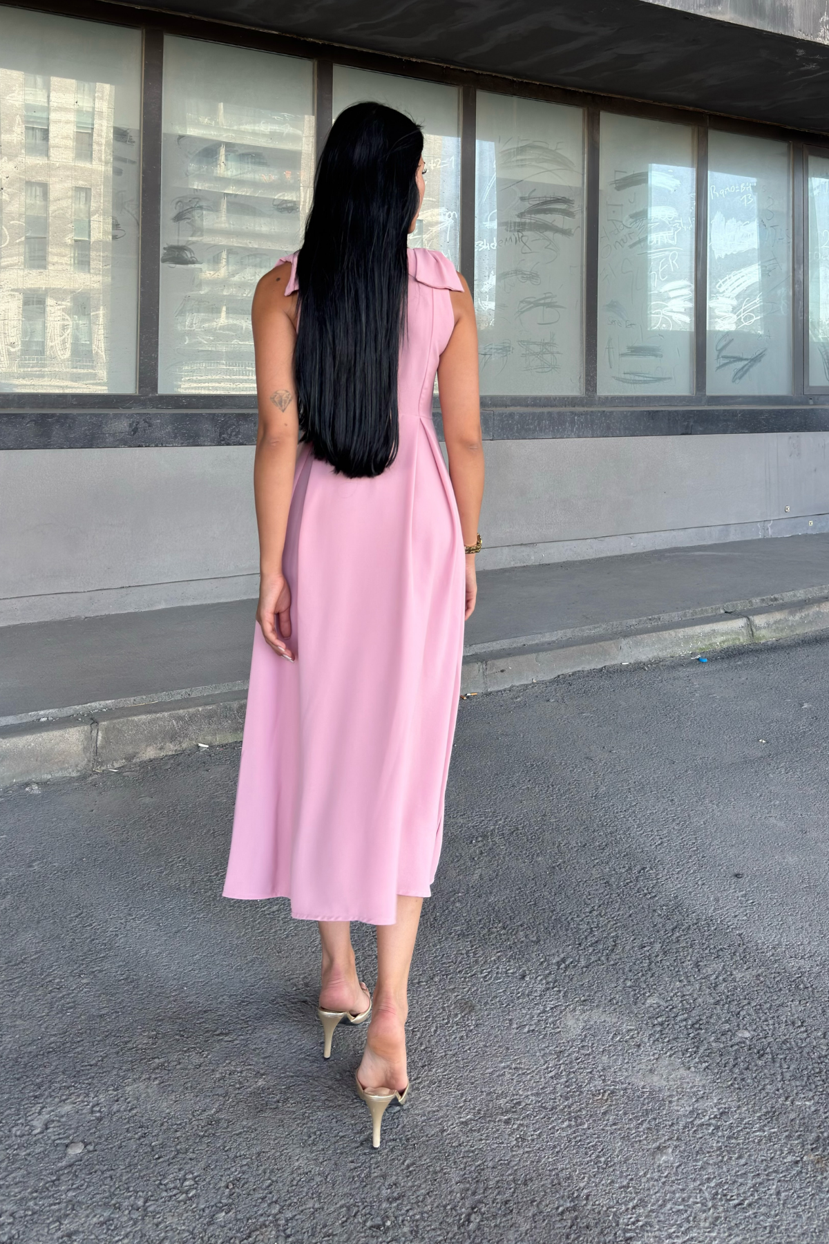 Omuz Fiyonk Detaylı Uzun Elbise 50332