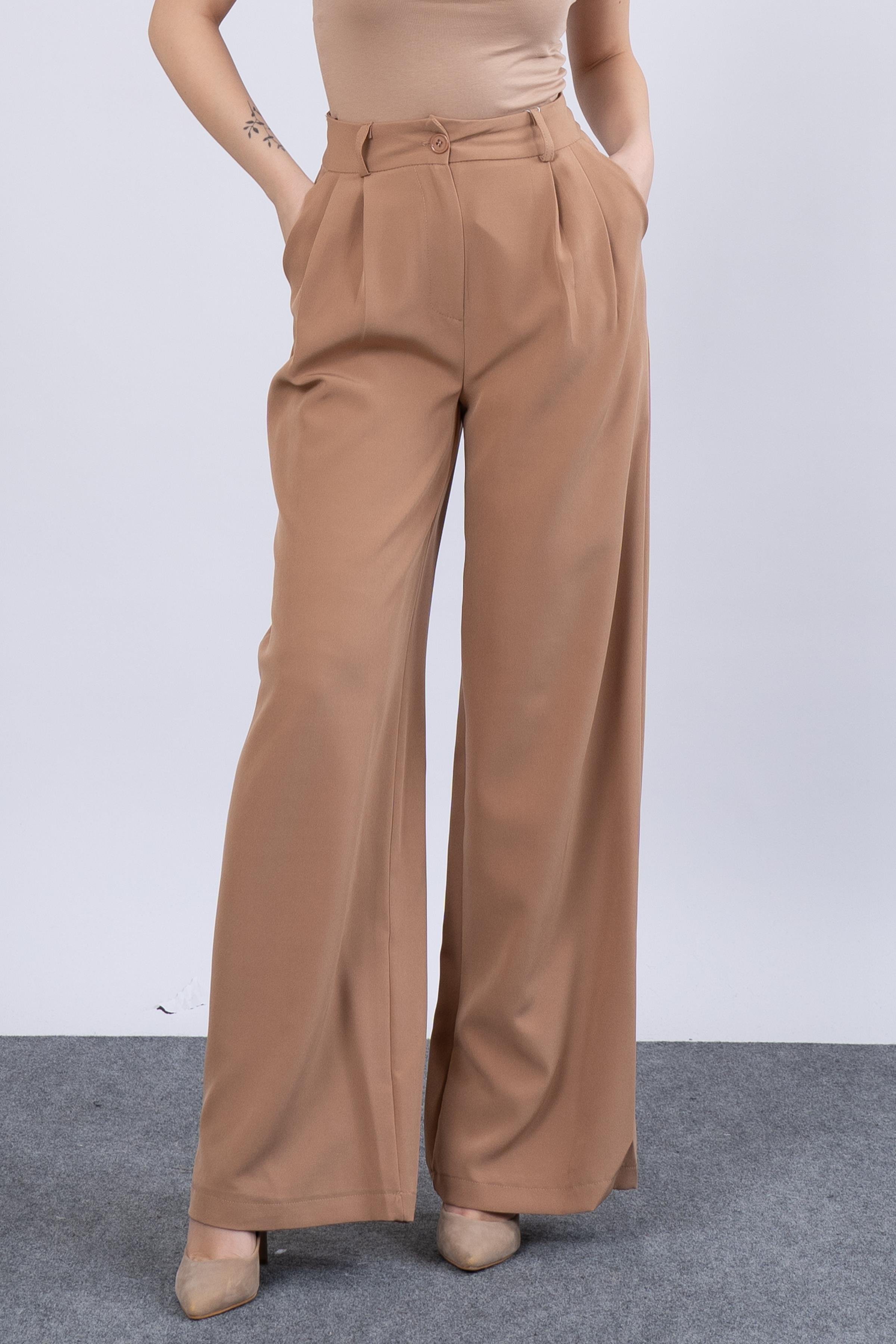 Ön Çift Pileli Salaş Palazzo Cepli Pantolon 30144