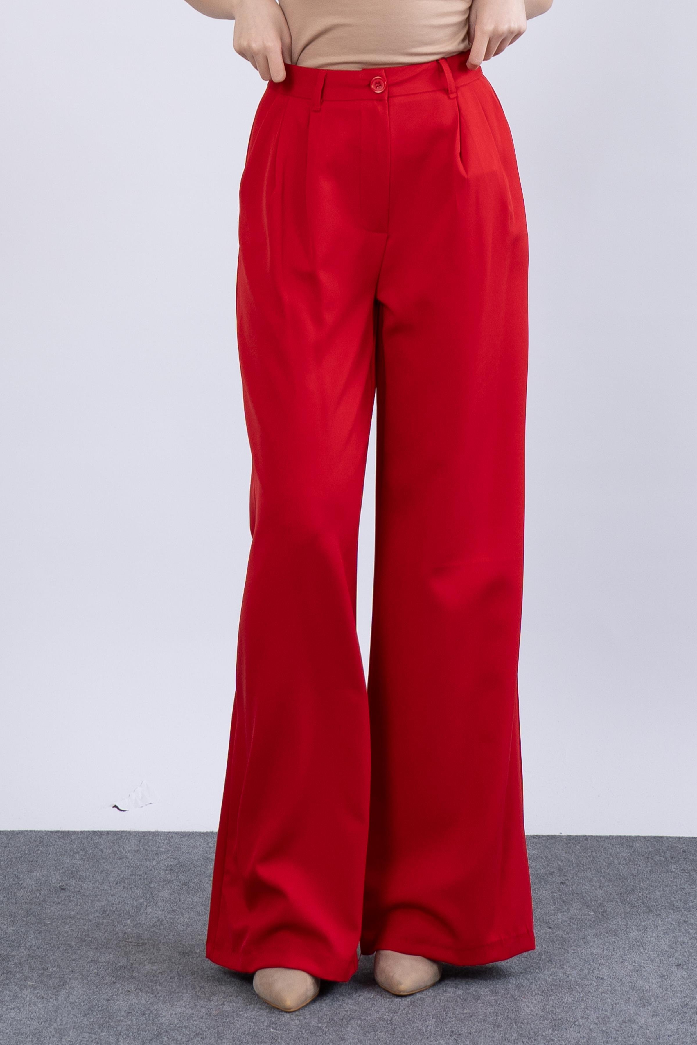 Ön Çift Pileli Salaş Palazzo Cepli Pantolon 30144