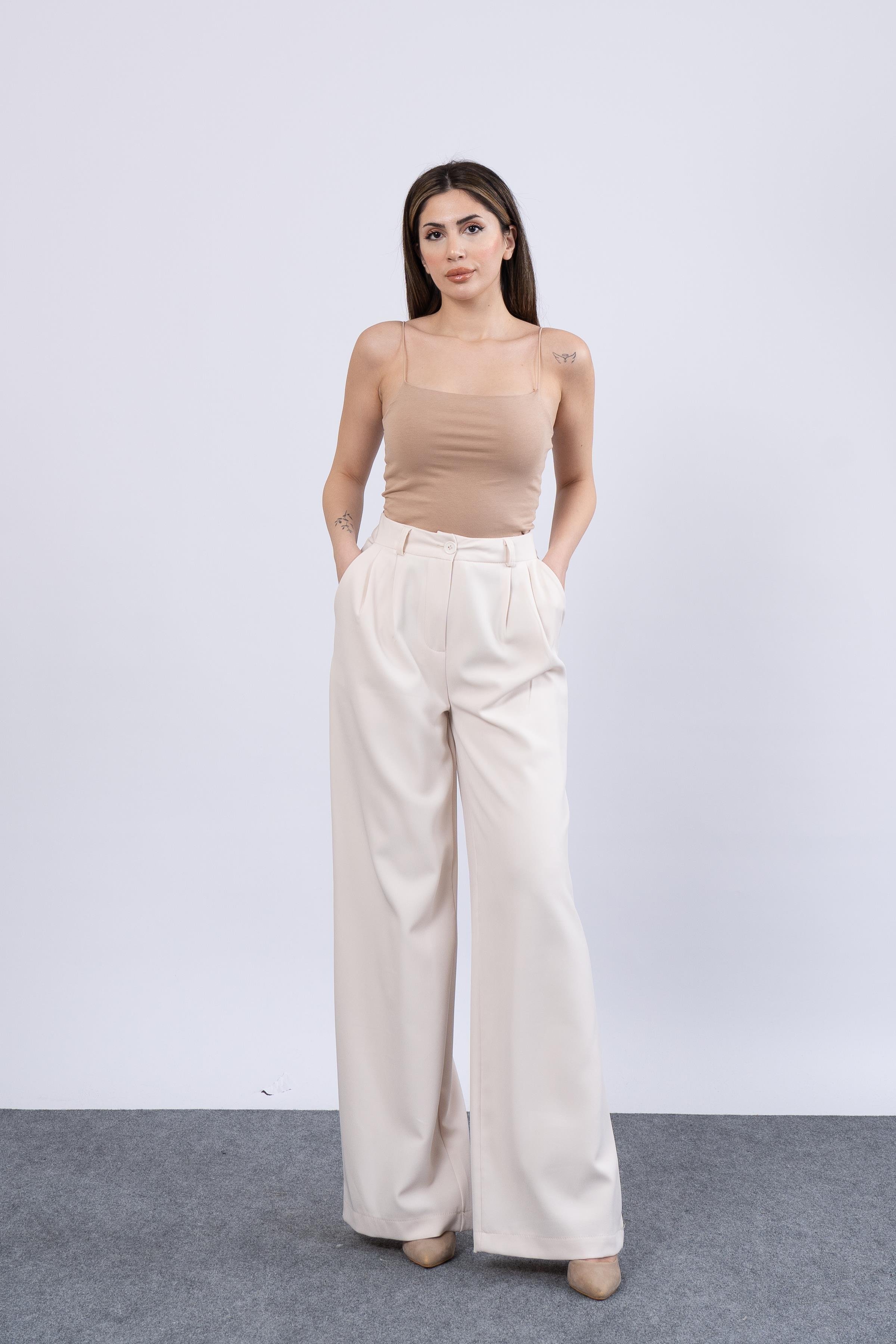 Ön Çift Pileli Salaş Palazzo Cepli Pantolon 30144