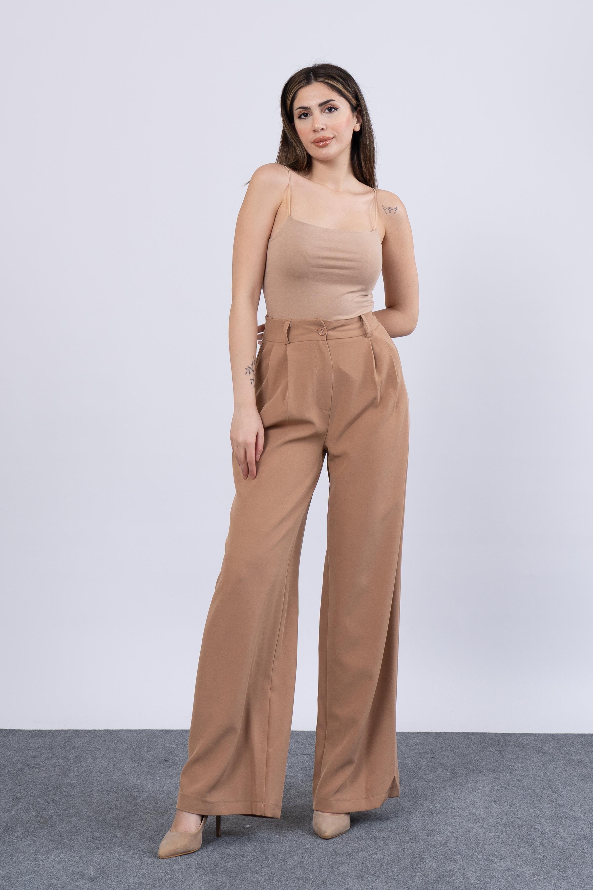 Ön Çift Pileli Salaş Palazzo Cepli Pantolon 30144